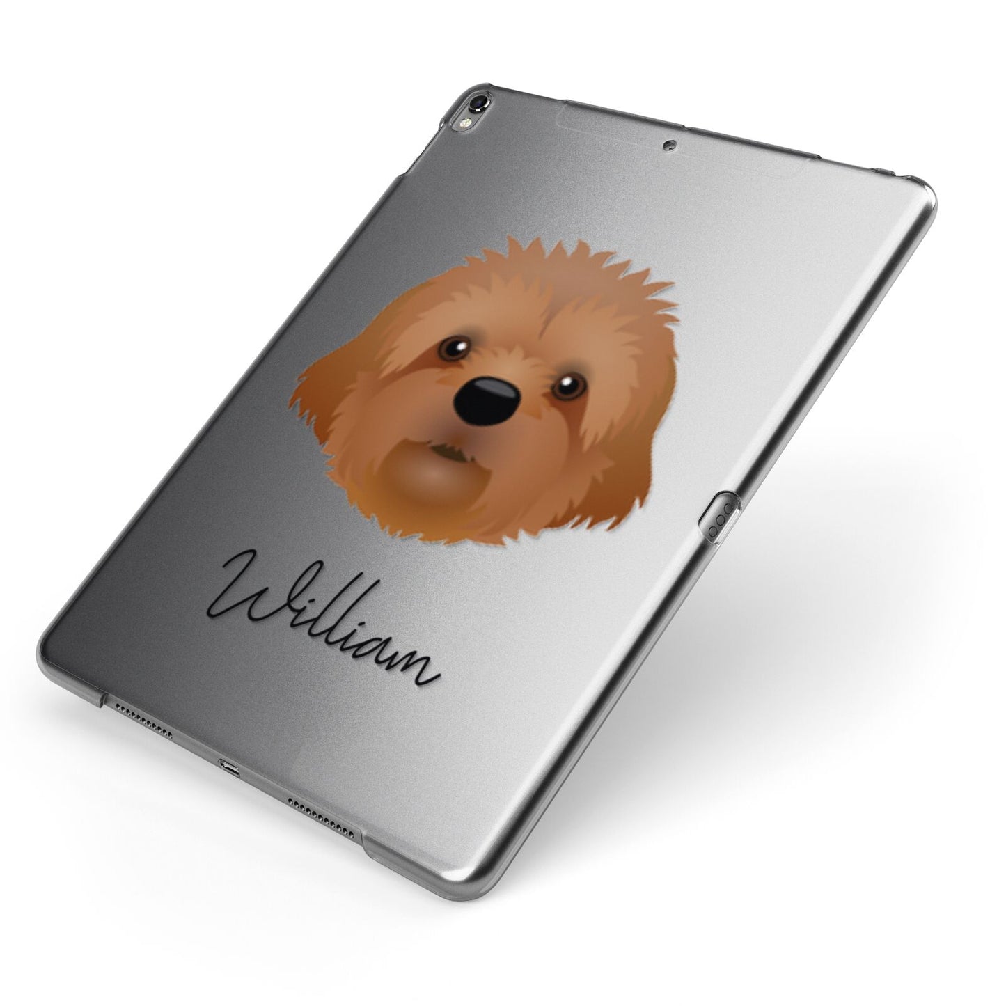Cavapoochon Personalised Apple iPad Case on Grey iPad Side View