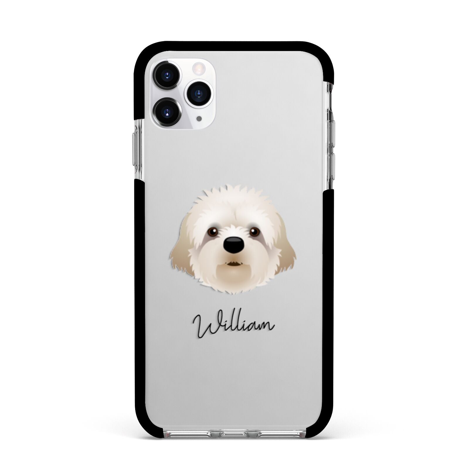Cavapoochon Personalised Apple iPhone 11 Pro Max in Silver with Black Impact Case