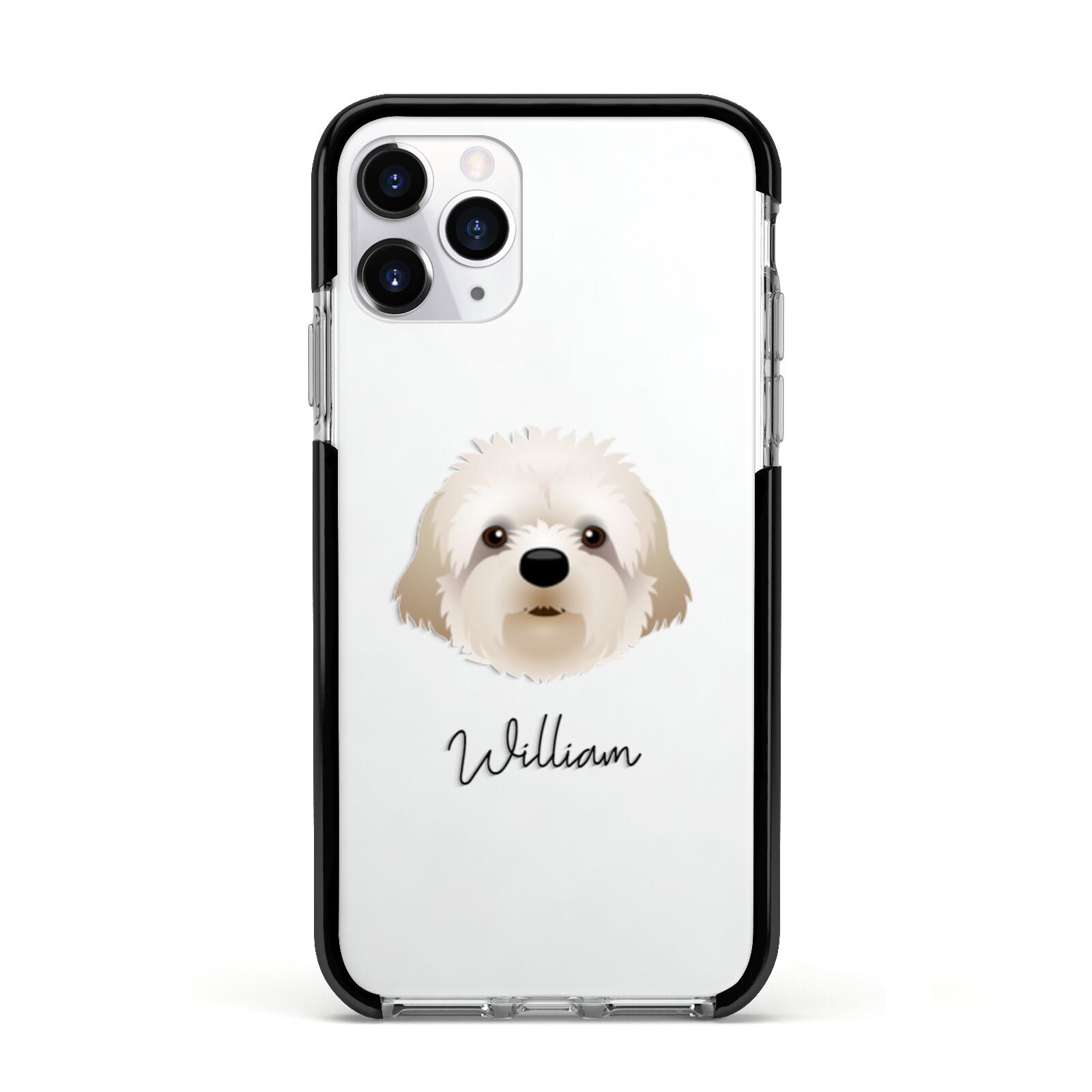 Cavapoochon Personalised Apple iPhone 11 Pro in Silver with Black Impact Case