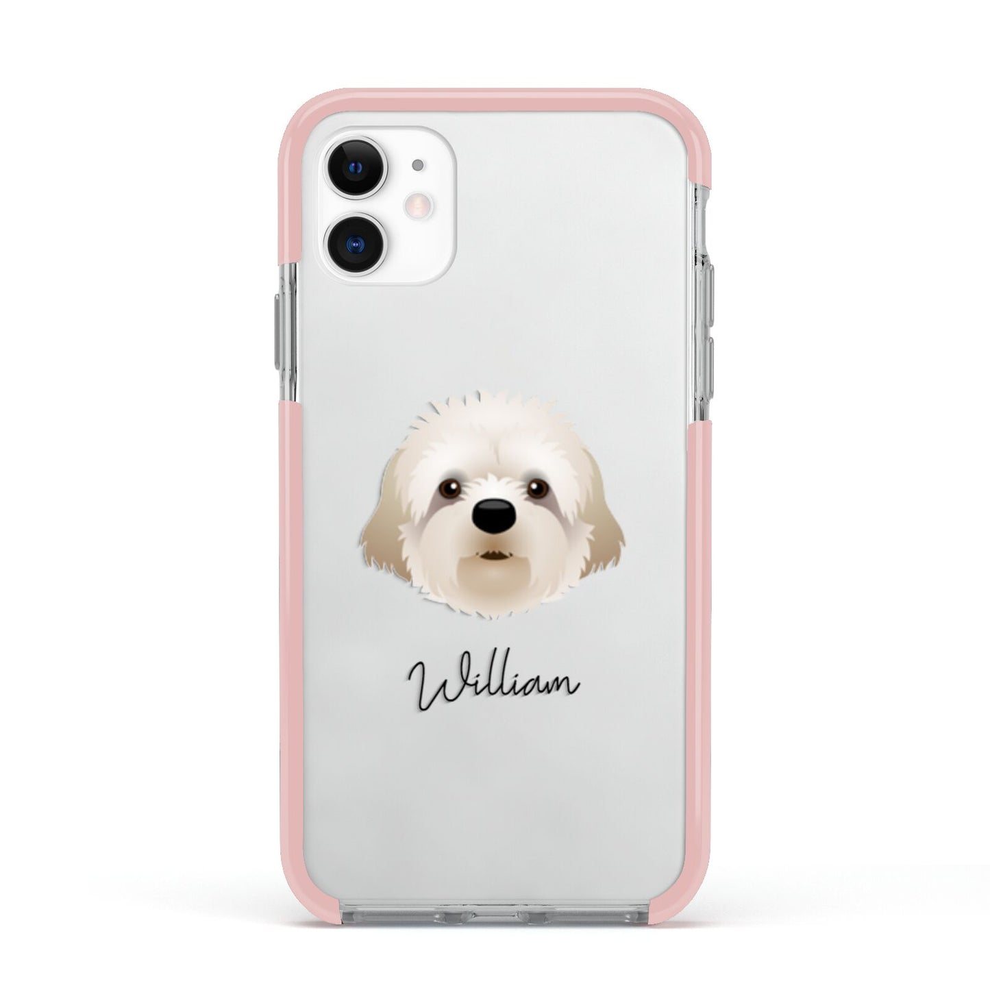 Cavapoochon Personalised Apple iPhone 11 in White with Pink Impact Case
