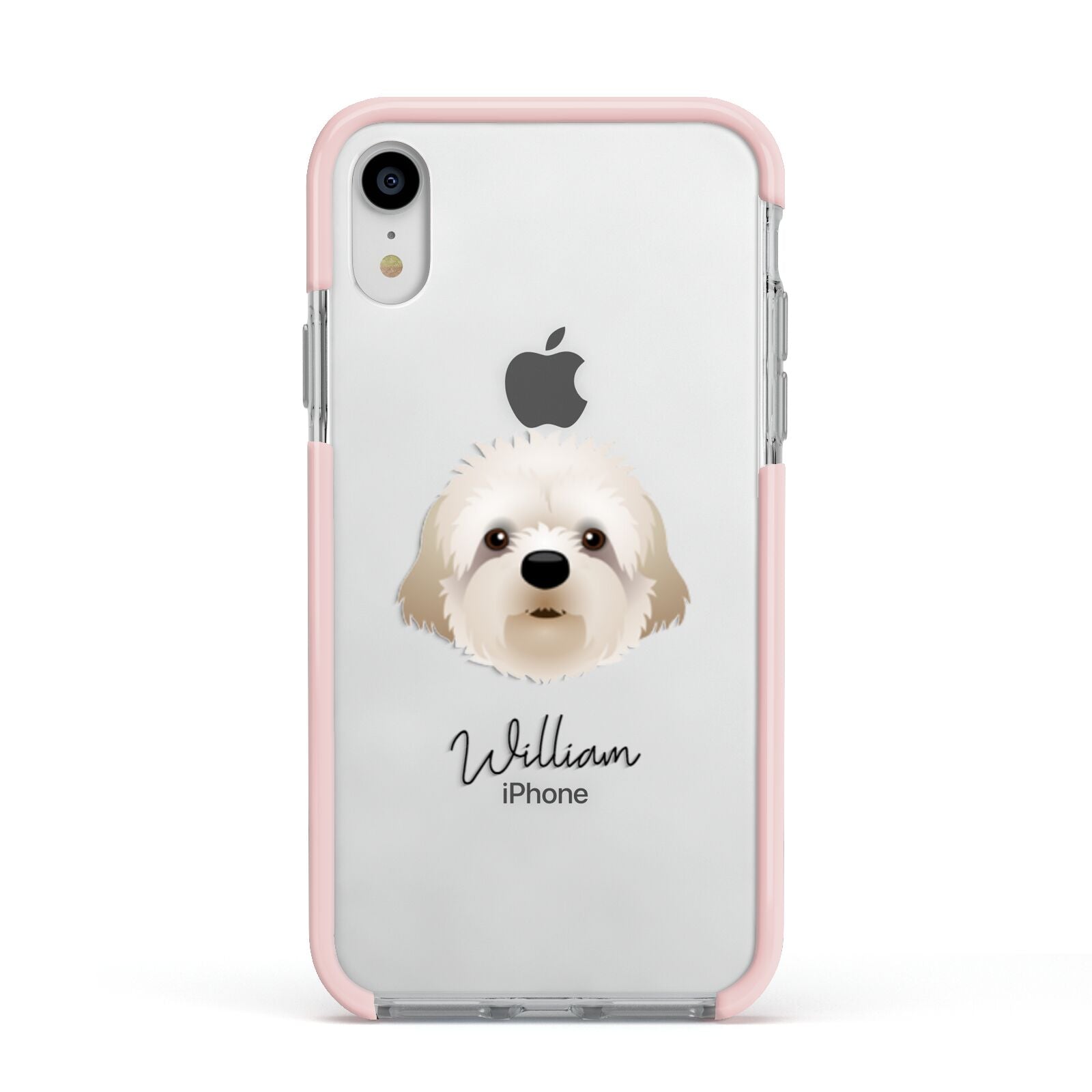 Cavapoochon Personalised Apple iPhone XR Impact Case Pink Edge on Silver Phone