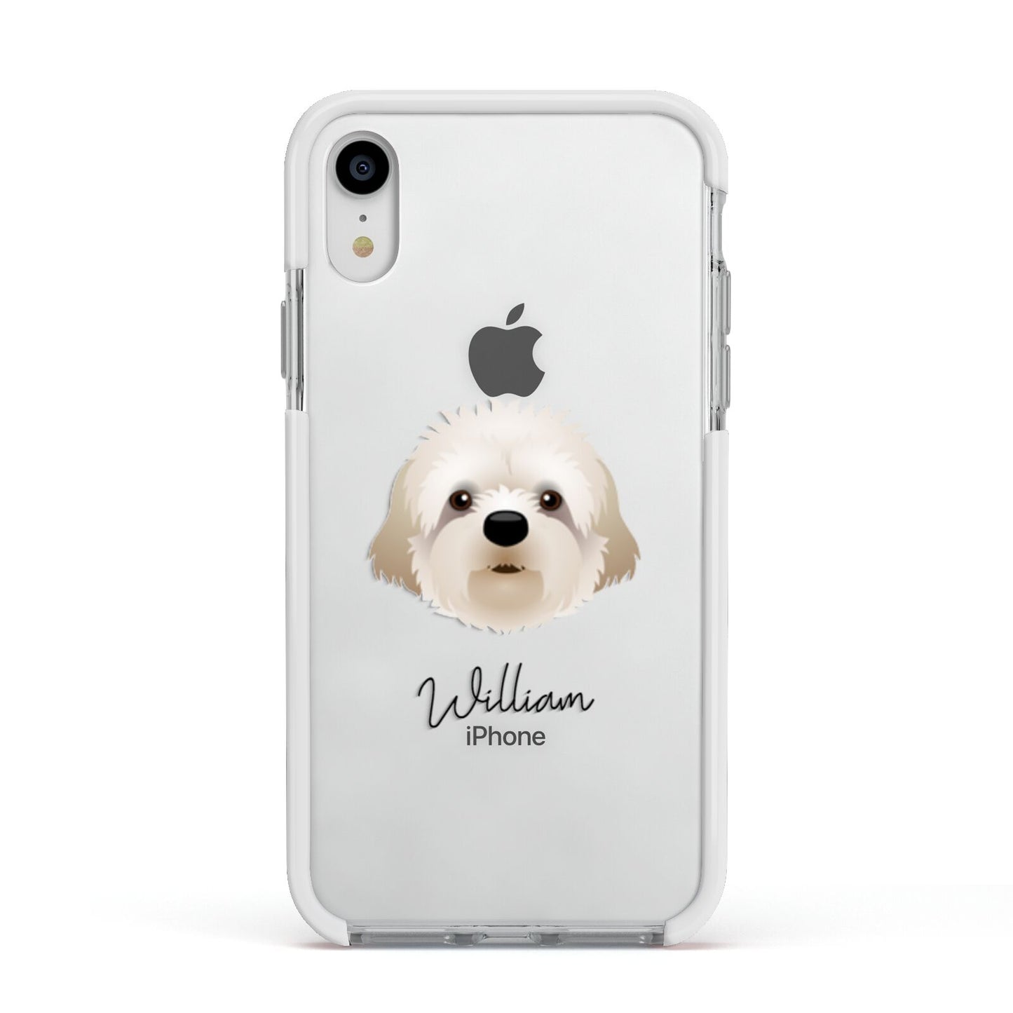 Cavapoochon Personalised Apple iPhone XR Impact Case White Edge on Silver Phone
