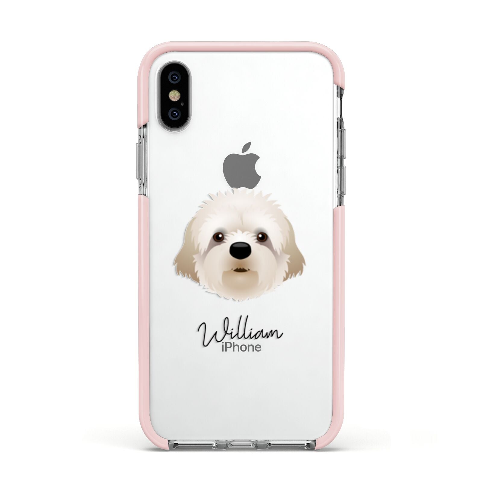 Cavapoochon Personalised Apple iPhone Xs Impact Case Pink Edge on Silver Phone