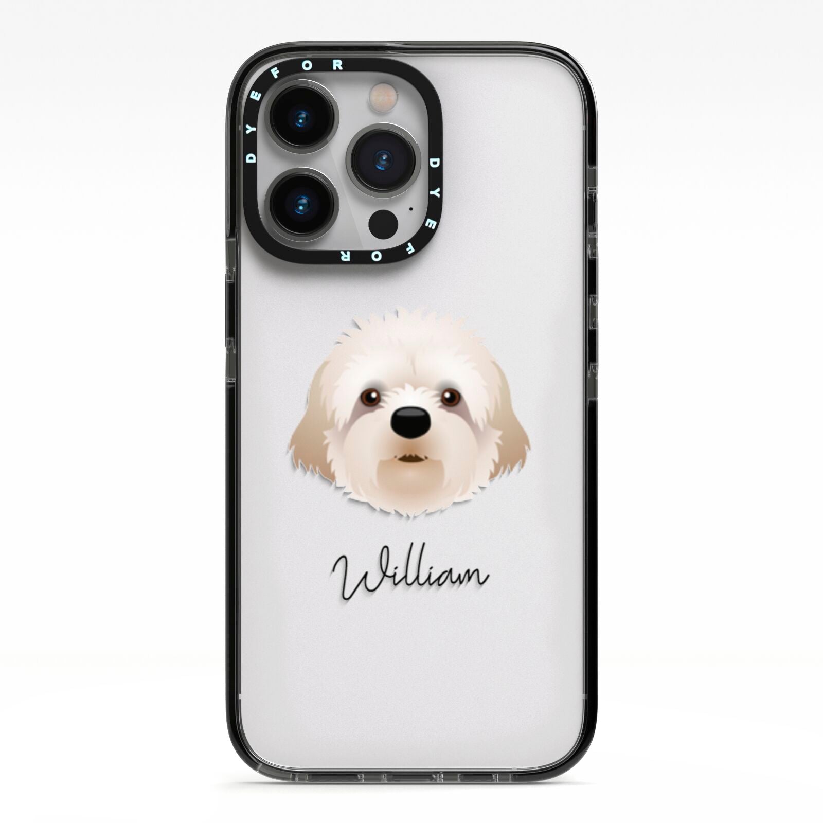 Cavapoochon Personalised iPhone 13 Pro Black Impact Case on Silver phone