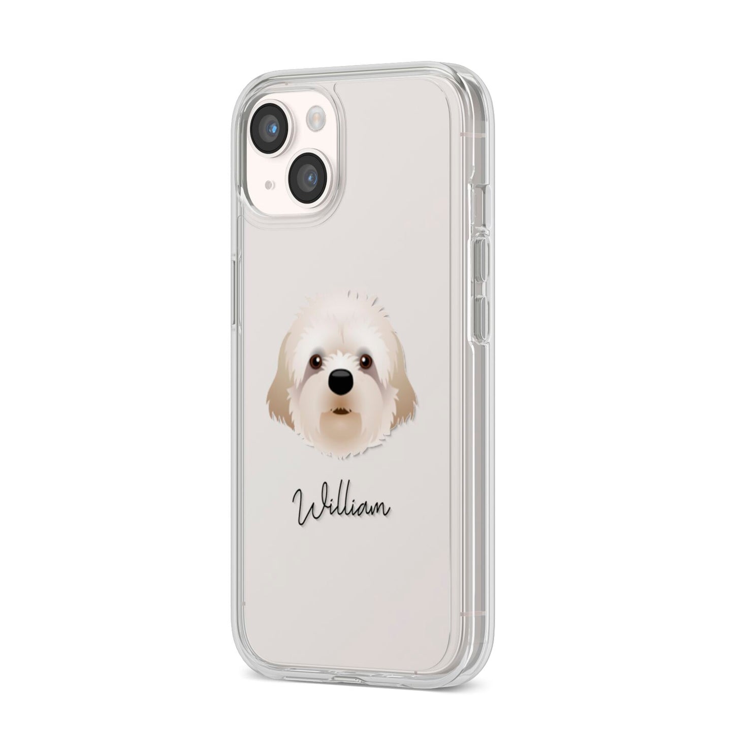 Cavapoochon Personalised iPhone 14 Clear Tough Case Starlight Angled Image