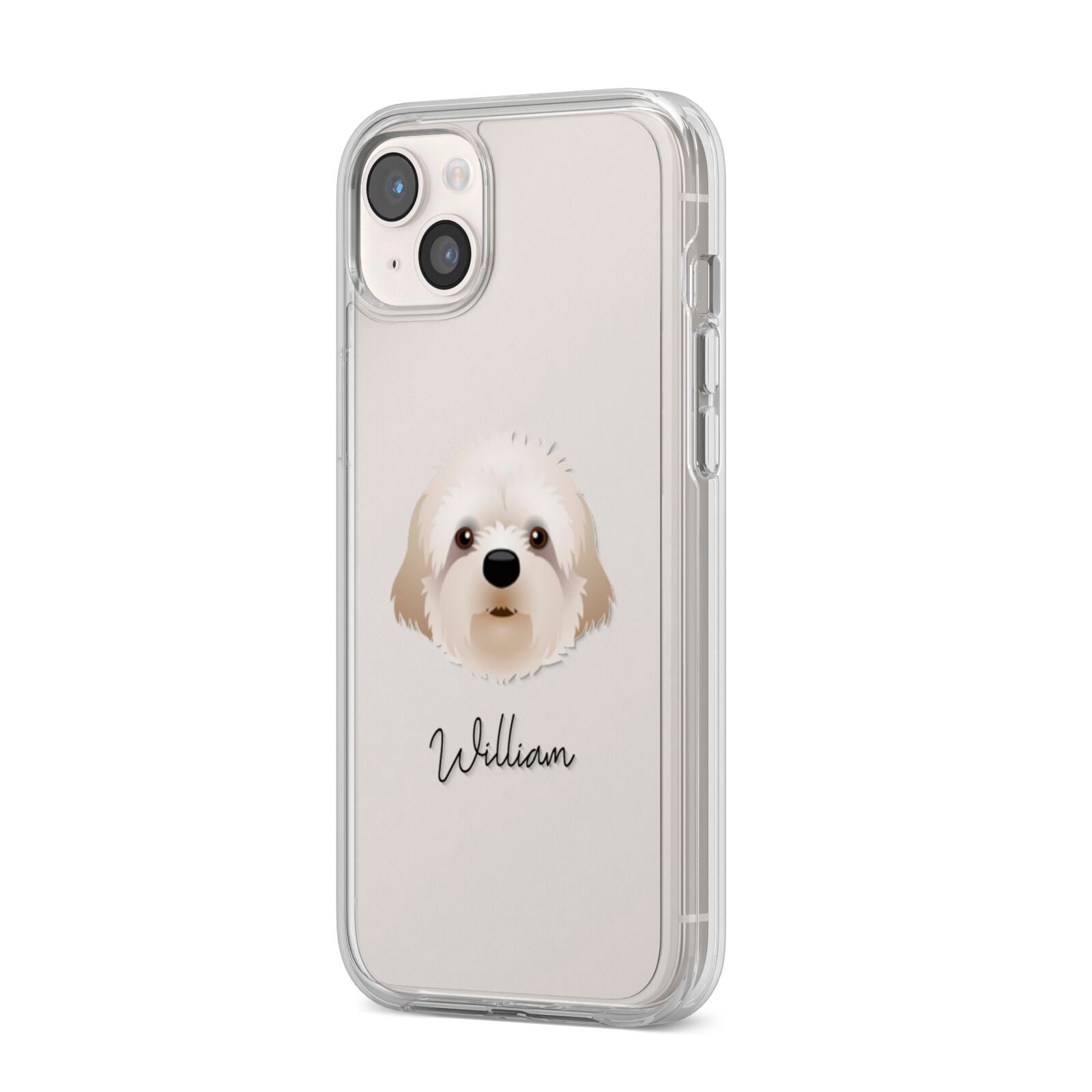Cavapoochon Personalised iPhone 14 Plus Clear Tough Case Starlight Angled Image