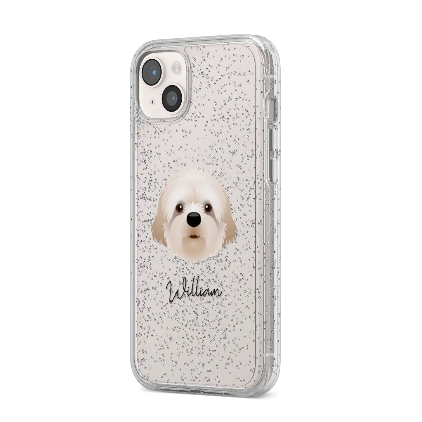 Cavapoochon Personalised iPhone 14 Plus Glitter Tough Case Starlight Angled Image