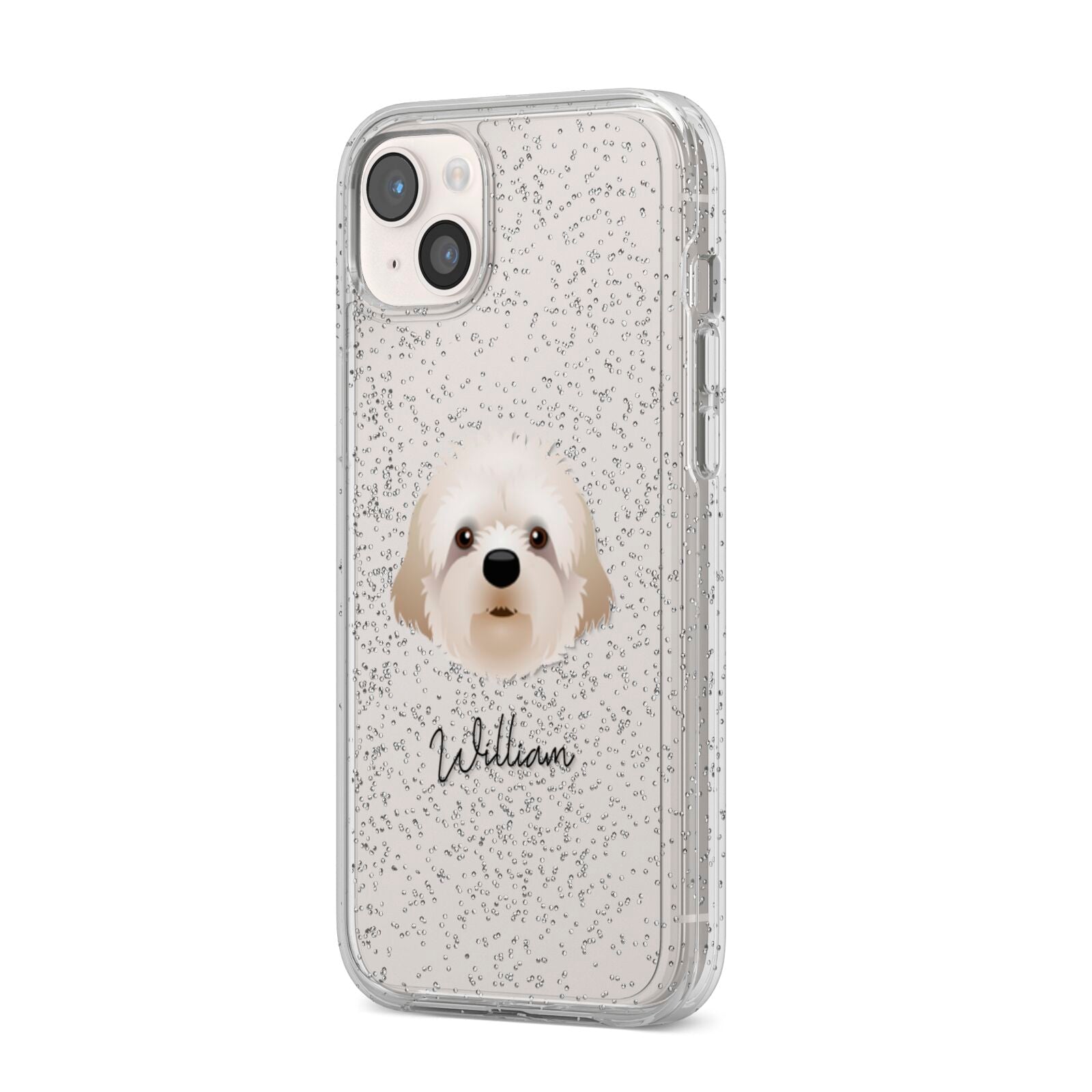Cavapoochon Personalised iPhone 14 Plus Glitter Tough Case Starlight Angled Image