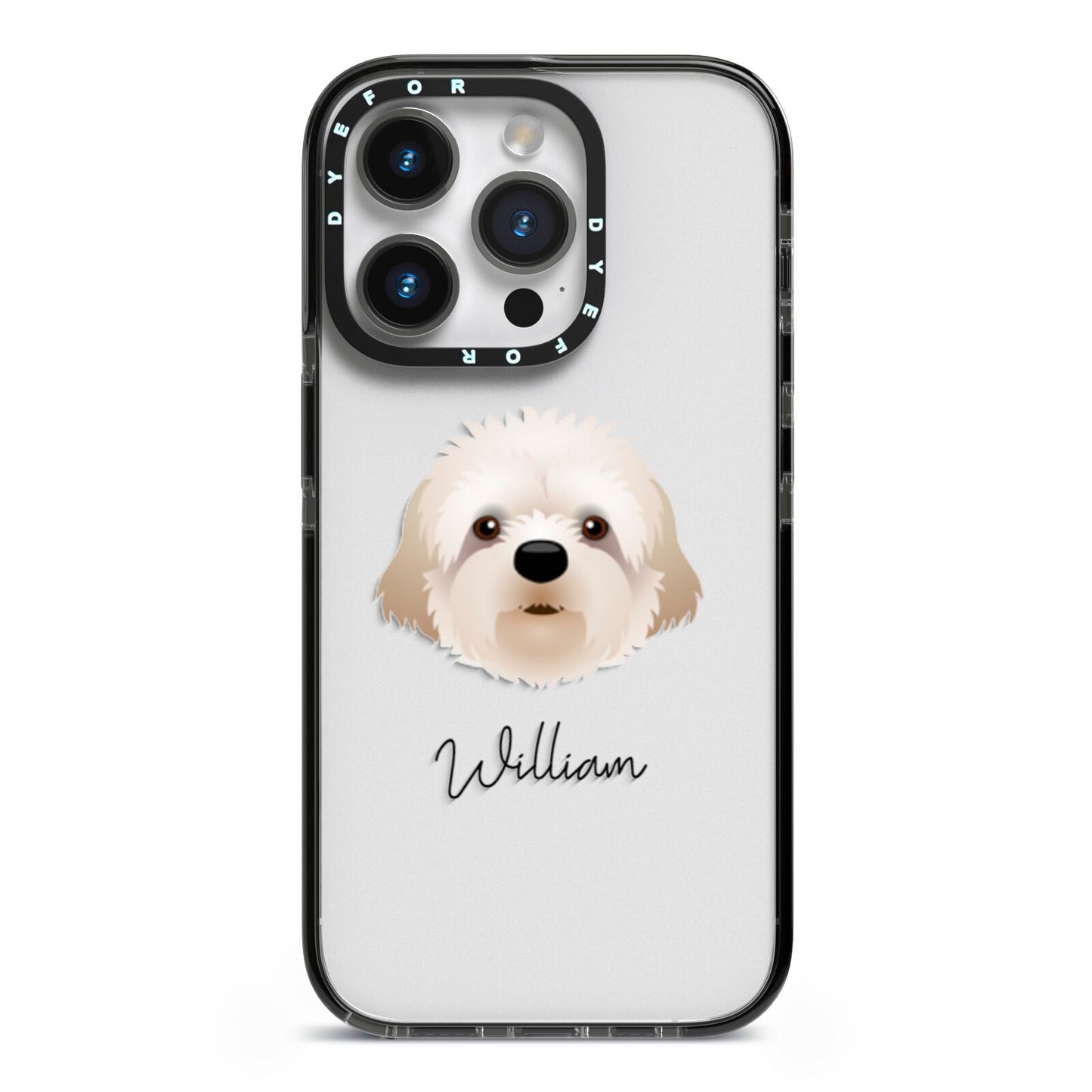 Cavapoochon Personalised iPhone 14 Pro Black Impact Case on Silver phone