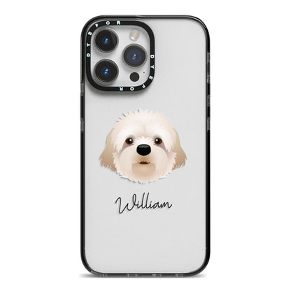 Cavapoochon Personalised iPhone 14 Pro Max Black Impact Case on Silver phone
