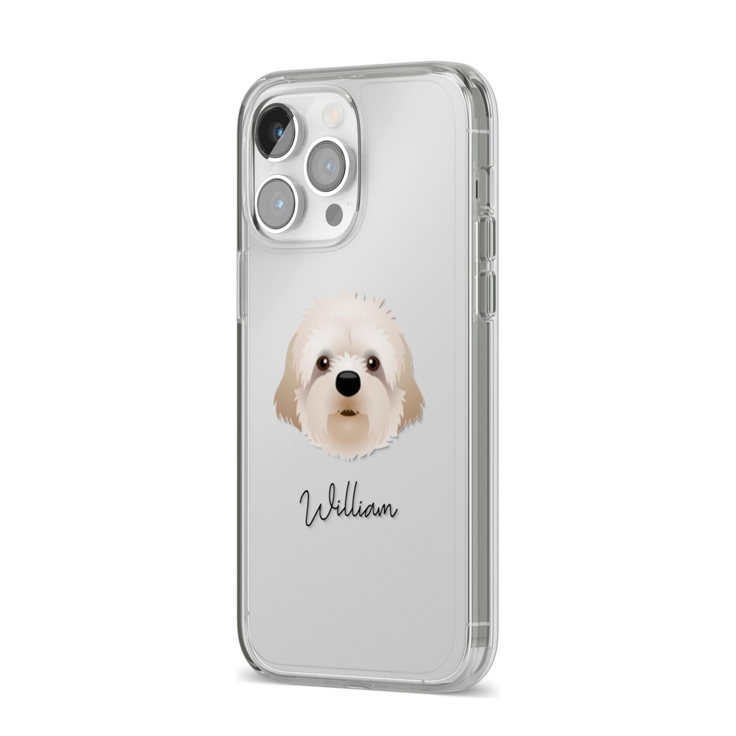 Cavapoochon Personalised iPhone 14 Pro Max Clear Tough Case Silver Angled Image
