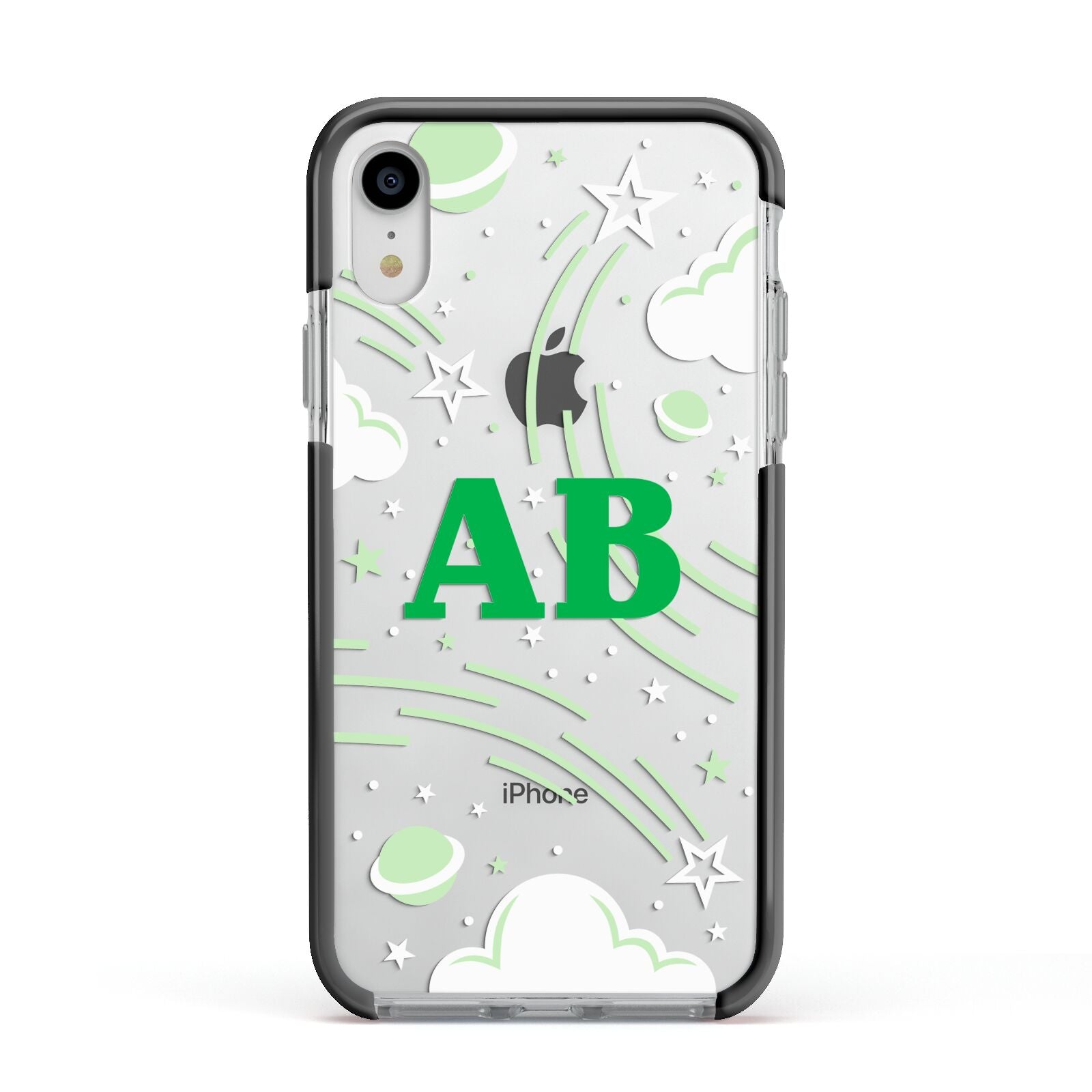Celestial Apple iPhone XR Impact Case Black Edge on Silver Phone