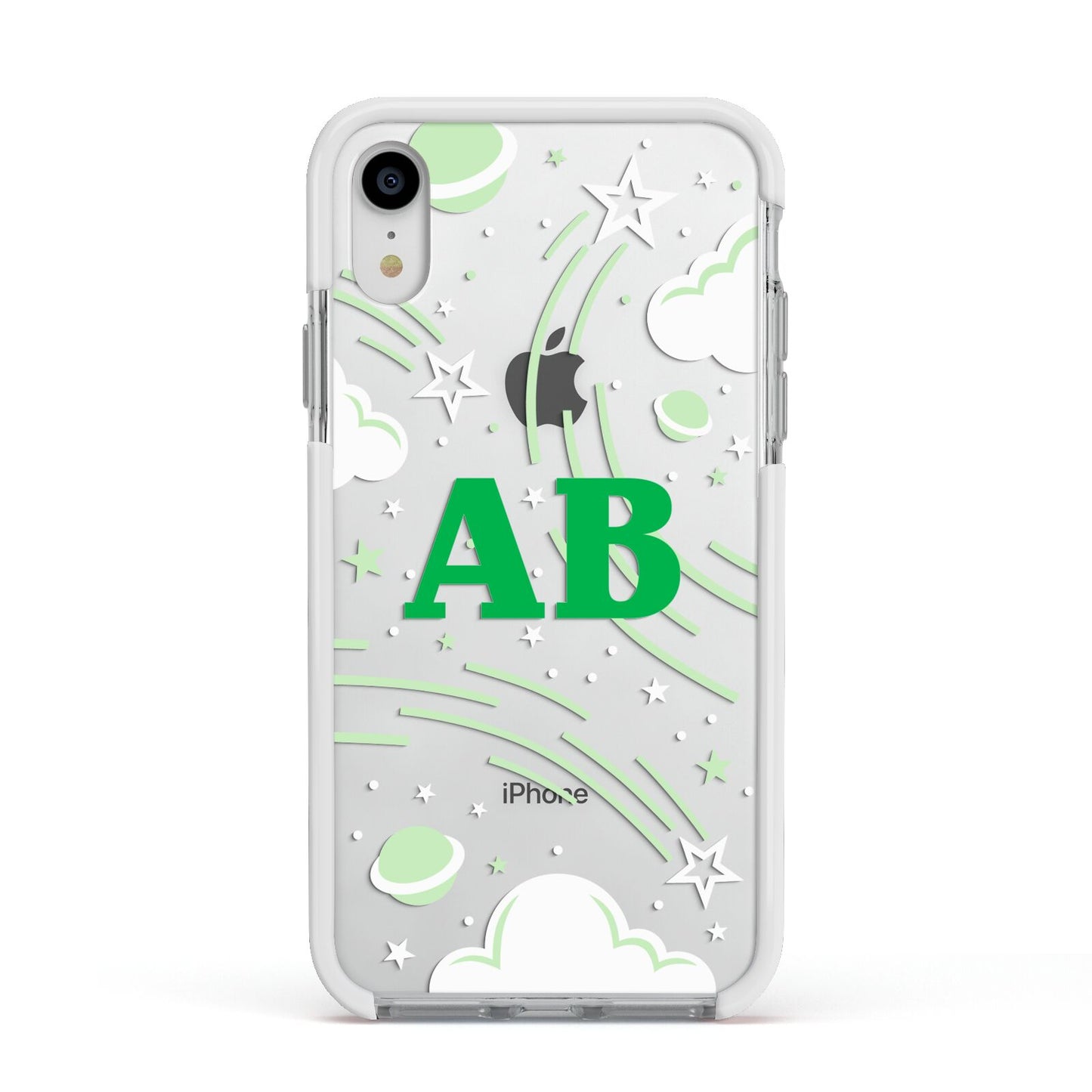 Celestial Apple iPhone XR Impact Case White Edge on Silver Phone