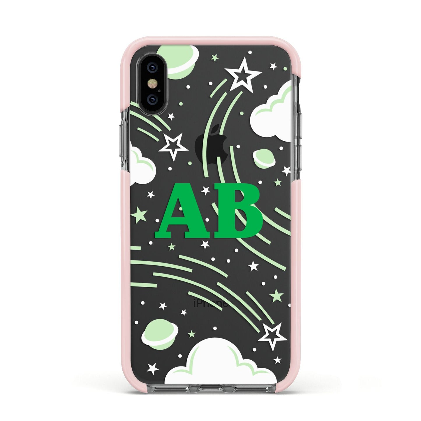 Celestial Apple iPhone Xs Impact Case Pink Edge on Black Phone