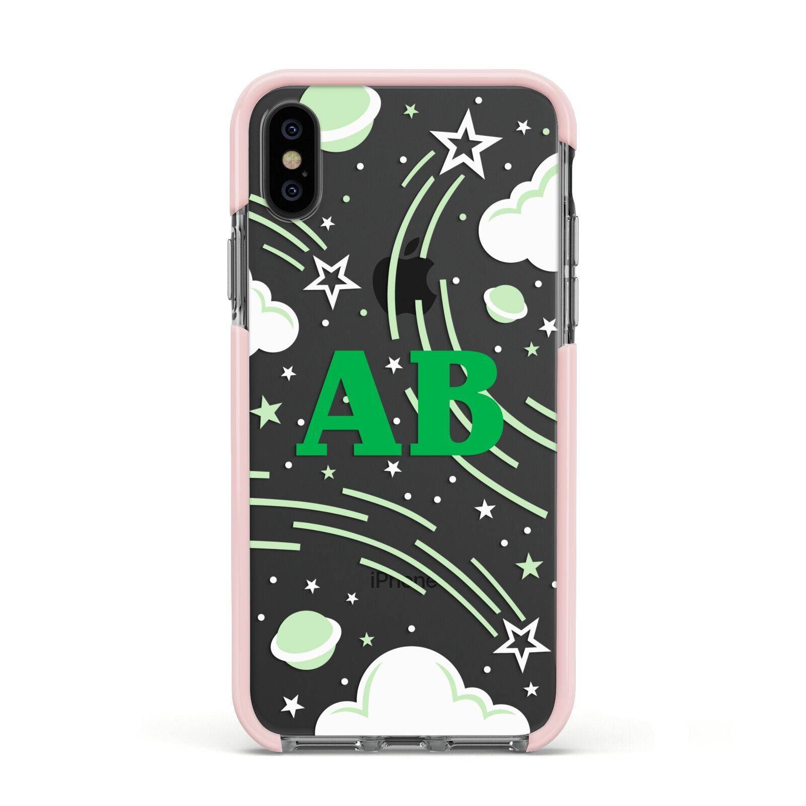 Celestial Apple iPhone Xs Impact Case Pink Edge on Black Phone