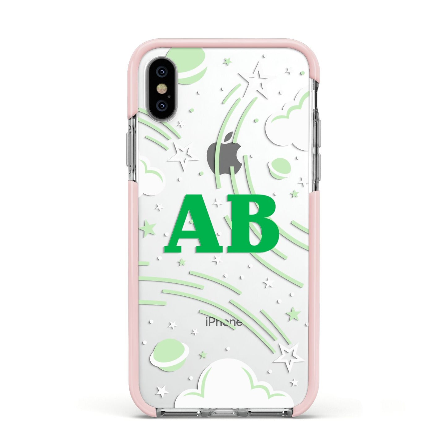 Celestial Apple iPhone Xs Impact Case Pink Edge on Silver Phone