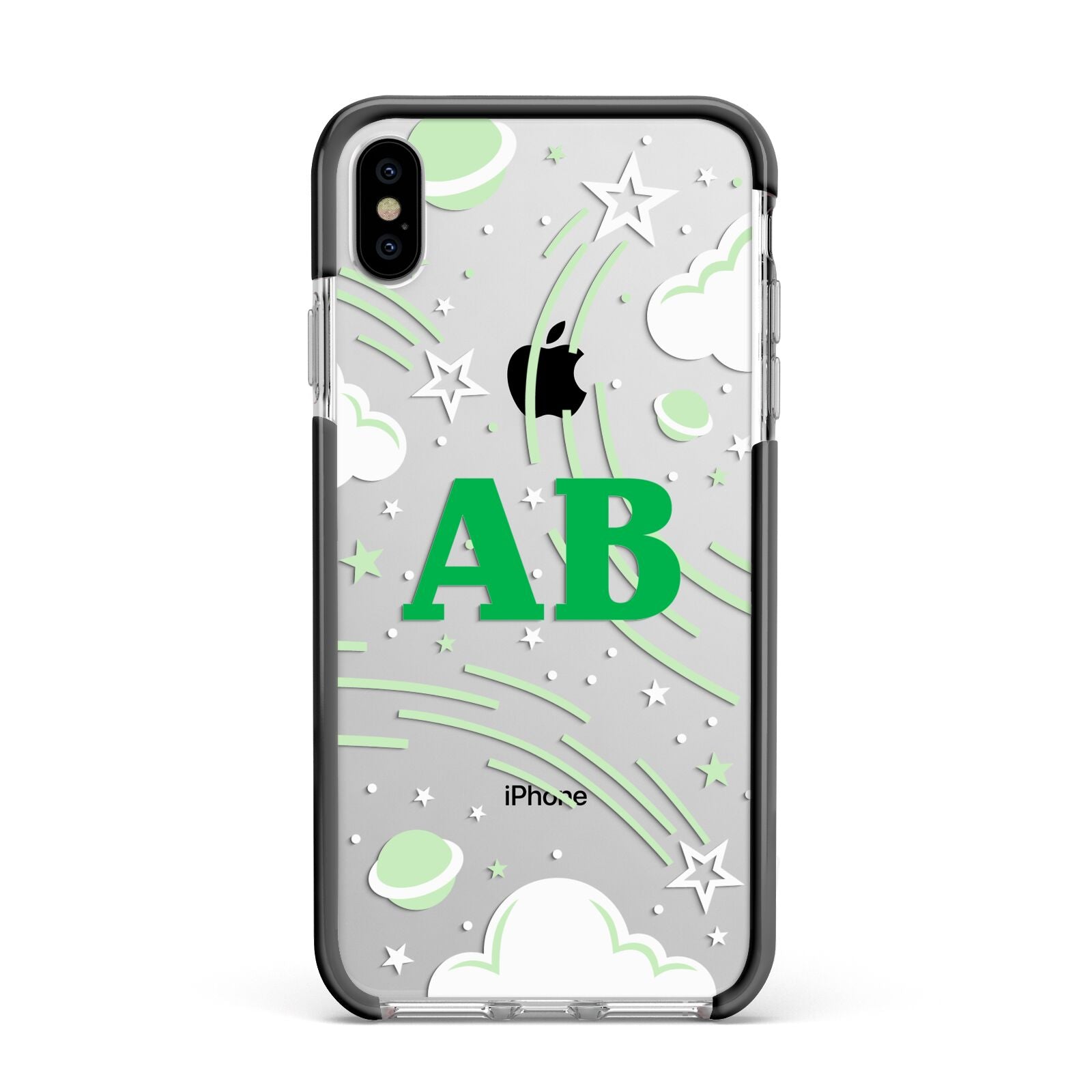 Celestial Apple iPhone Xs Max Impact Case Black Edge on Silver Phone