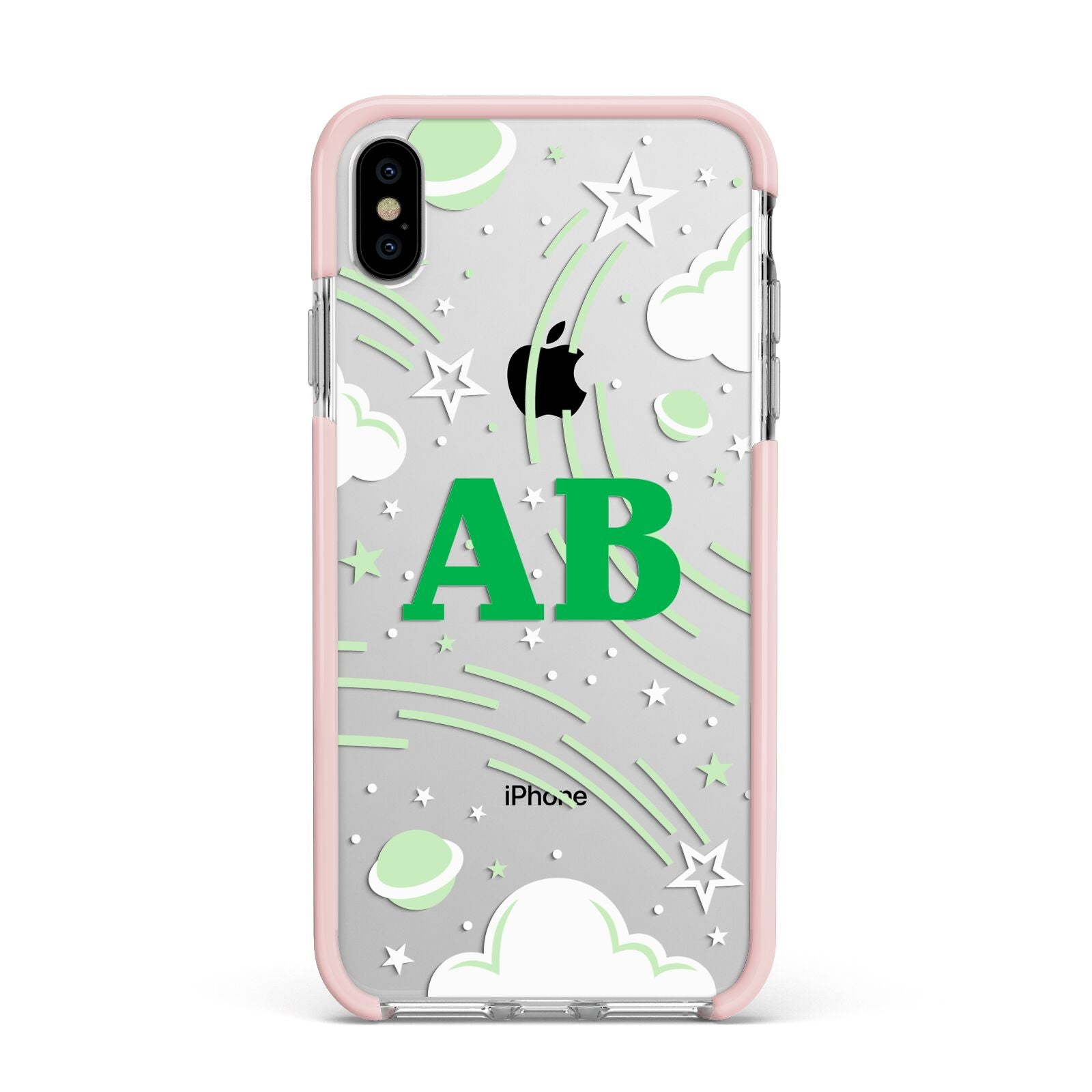 Celestial Apple iPhone Xs Max Impact Case Pink Edge on Silver Phone
