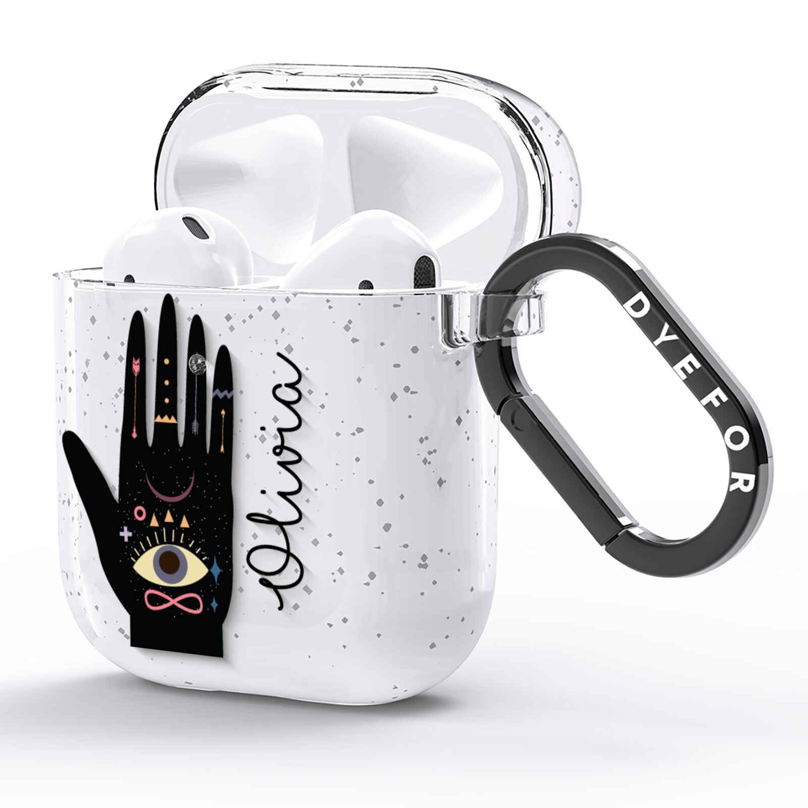 Celestial Hand with Text AirPods Glitter Case Side Image