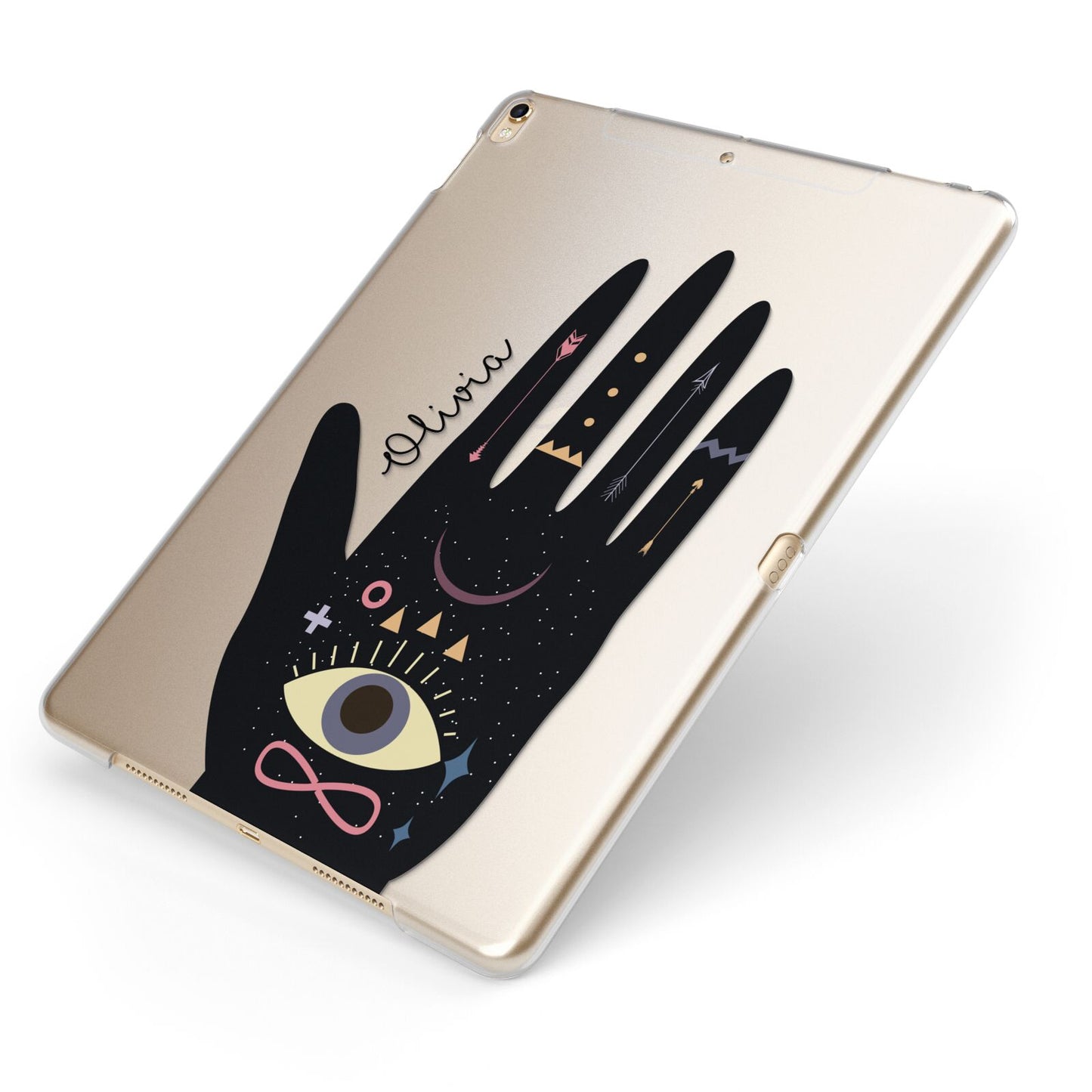 Celestial Hand with Text Apple iPad Case on Gold iPad Side View