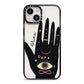 Celestial Hand with Text iPhone 14 Black Impact Case on Silver phone