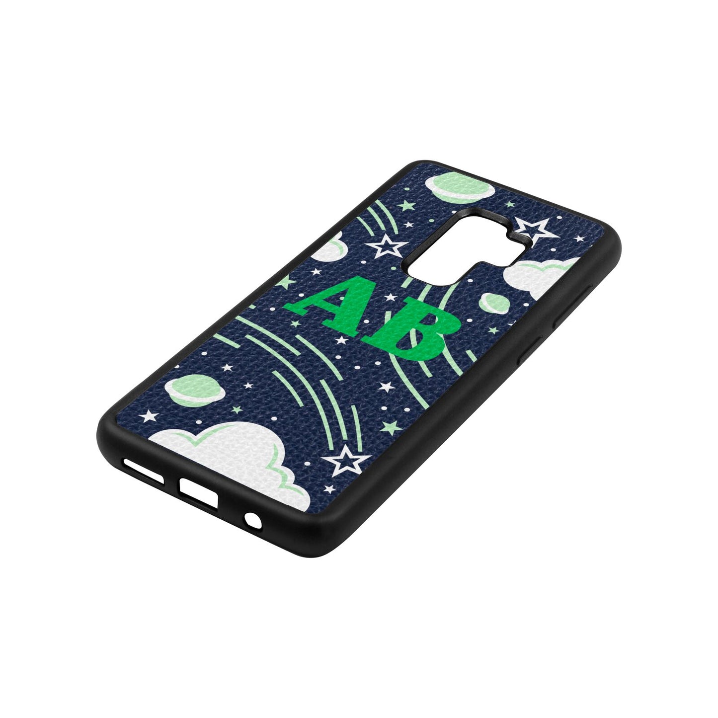 Celestial Navy Blue Pebble Leather Samsung S9 Plus Case Side Angle