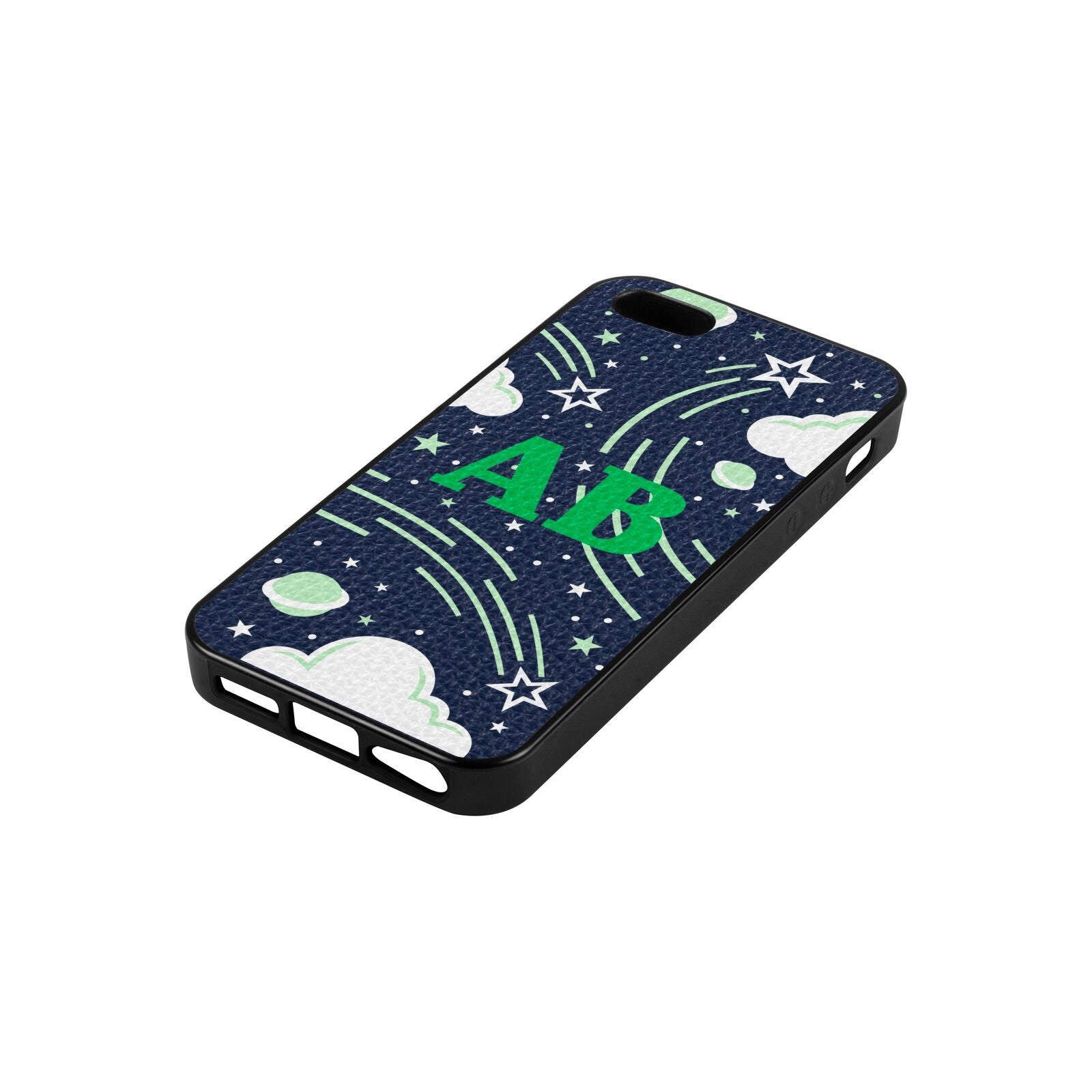 Celestial Navy Blue Pebble Leather iPhone 5 Case Side Angle