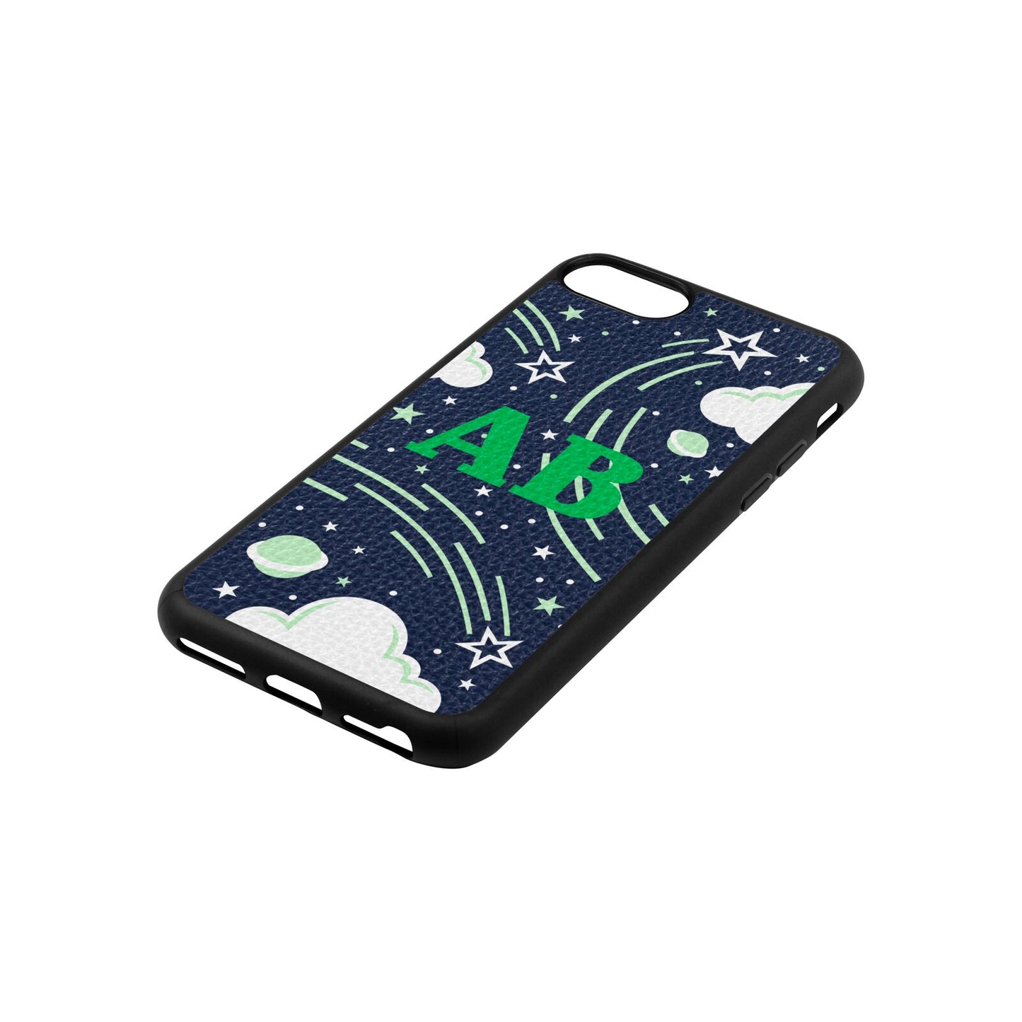 Celestial Navy Blue Pebble Leather iPhone 8 Case Side Angle