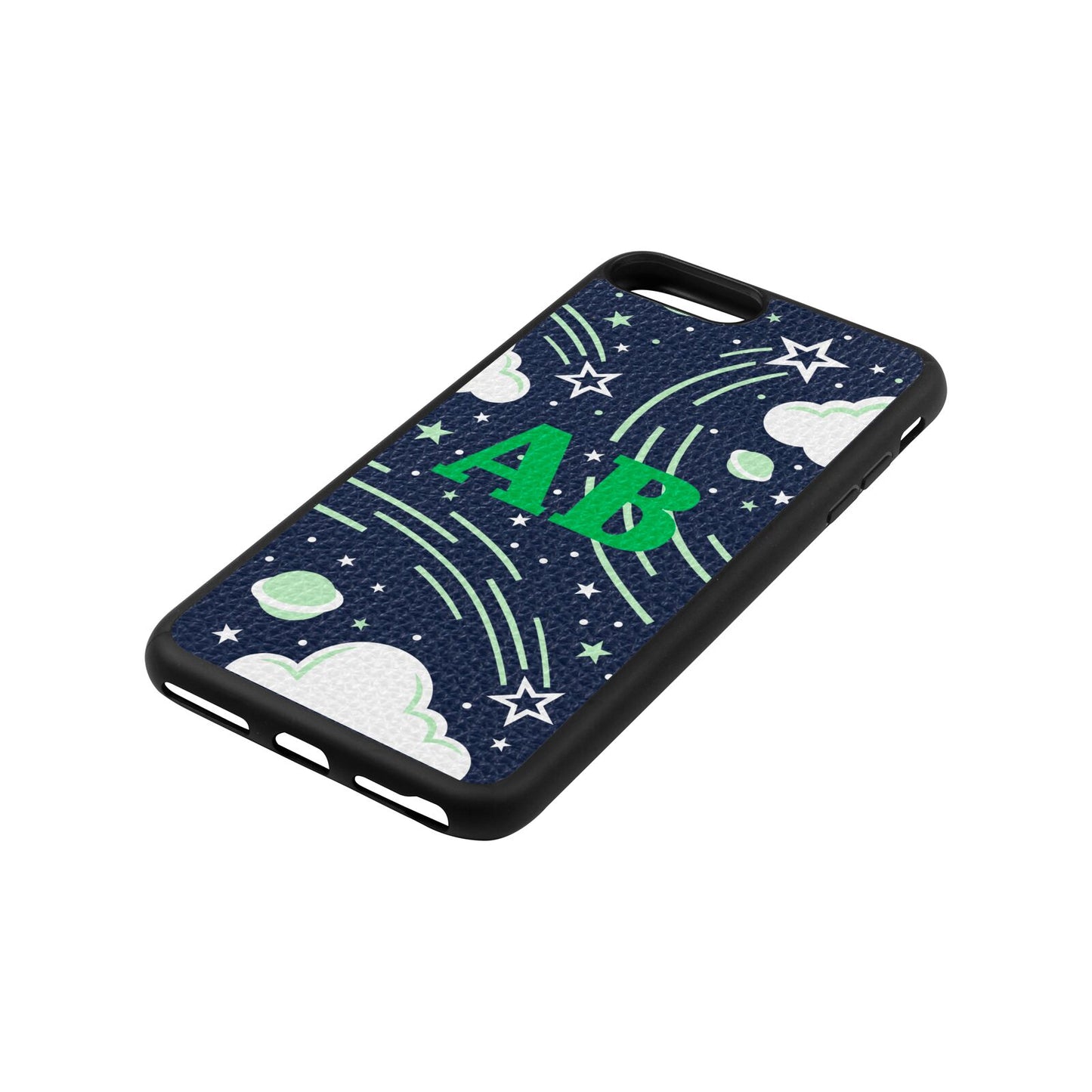 Celestial Navy Blue Pebble Leather iPhone 8 Plus Case Side Angle