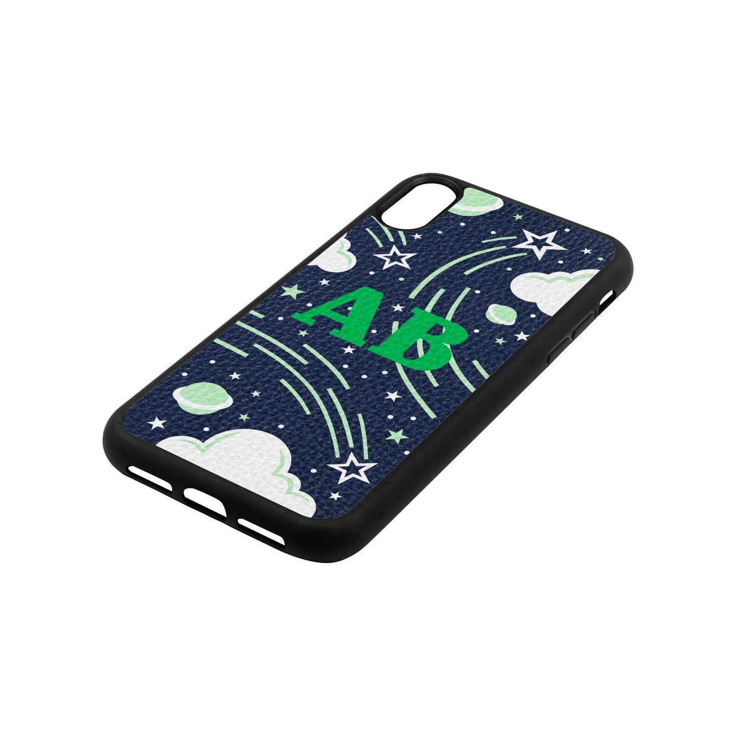 Celestial Navy Blue Pebble Leather iPhone Xr Case Side Angle
