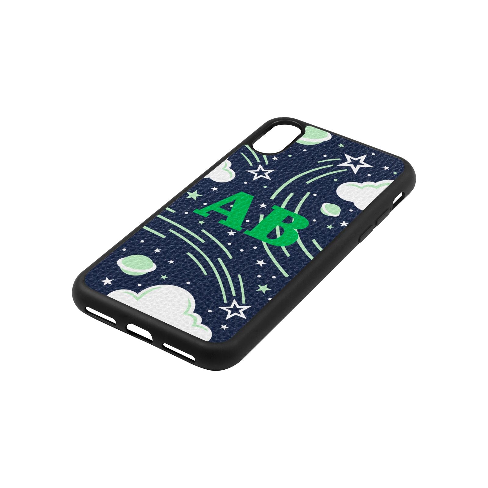 Celestial Navy Blue Pebble Leather iPhone Xs Case Side Image
