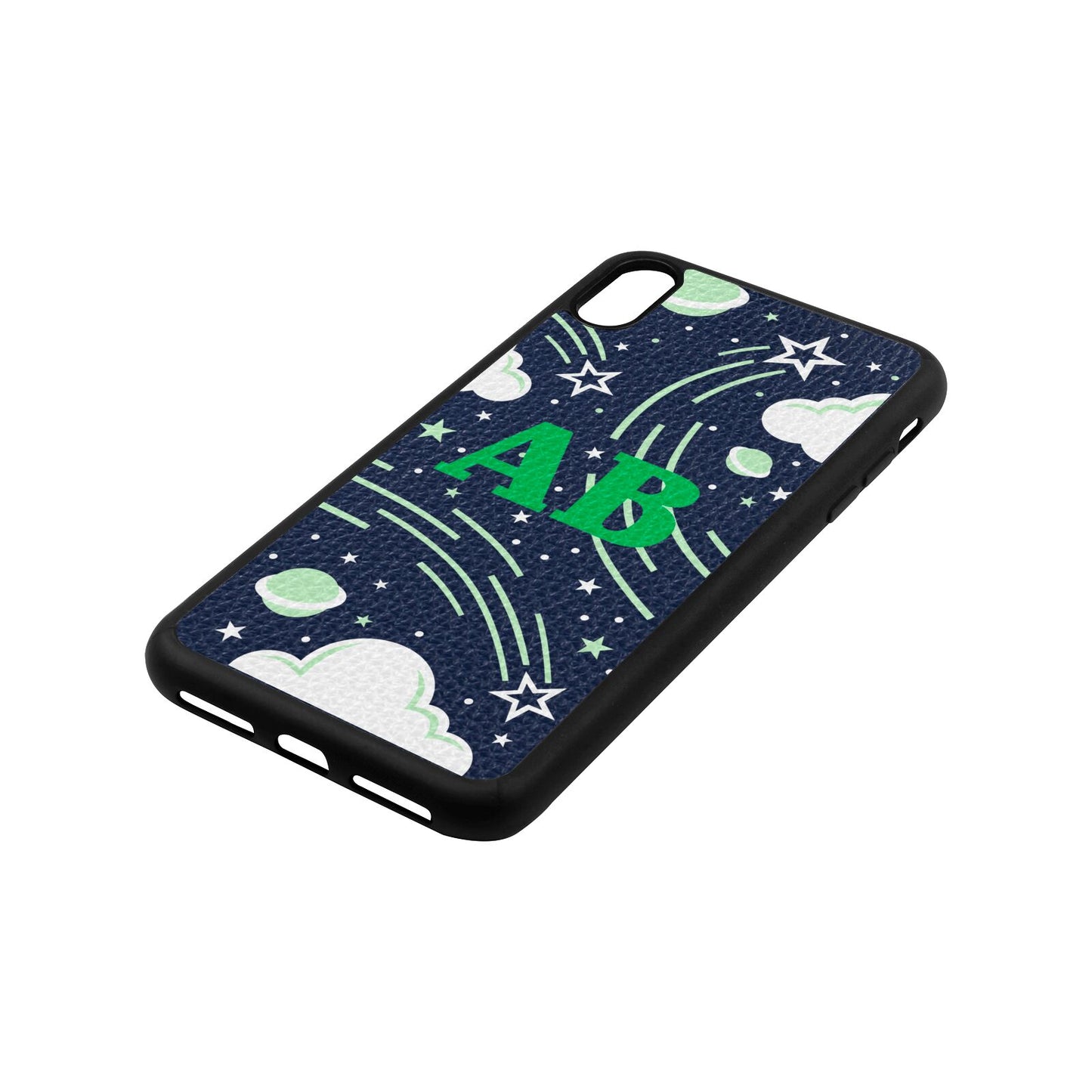Celestial Navy Blue Pebble Leather iPhone Xs Max Case Side Image