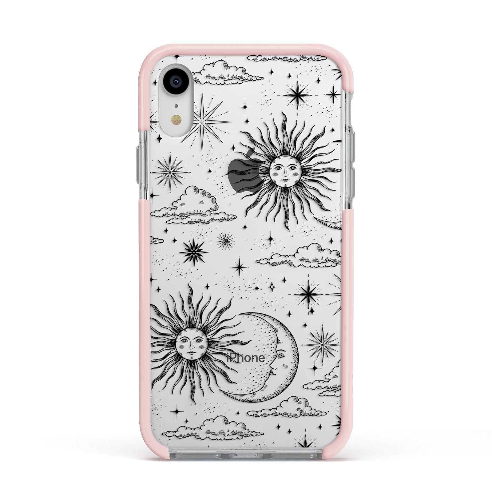 Celestial Suns Clouds Apple iPhone XR Impact Case Pink Edge on Silver Phone