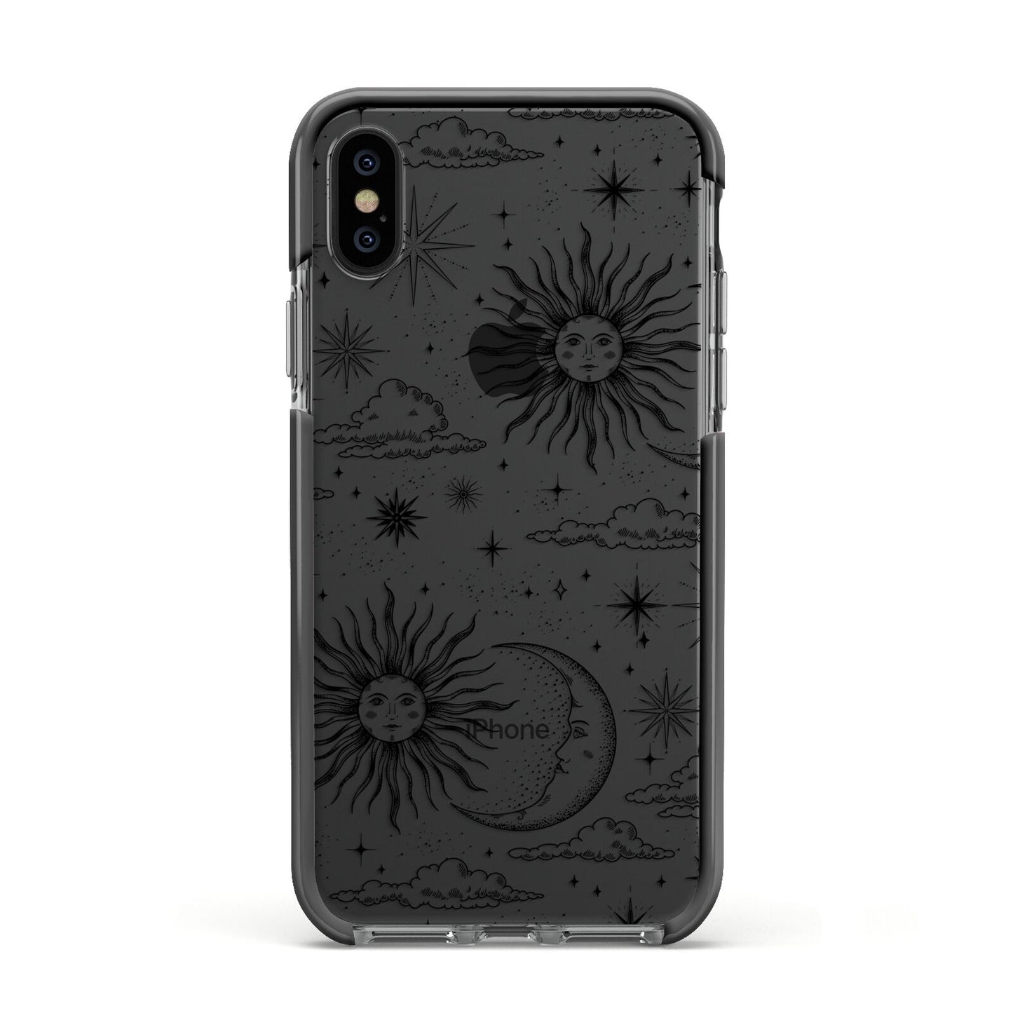 Celestial Suns Clouds Apple iPhone Xs Impact Case Black Edge on Black Phone
