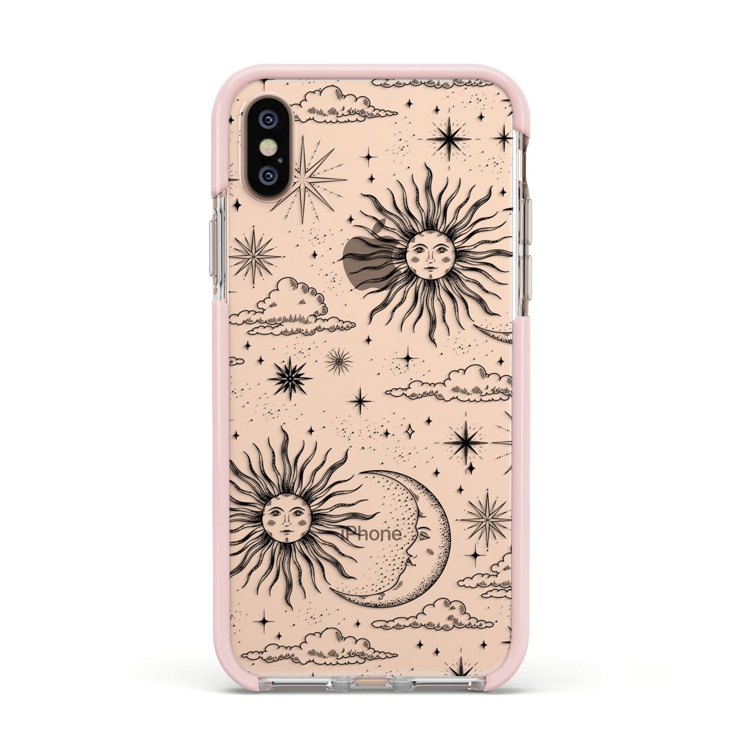 Celestial Suns Clouds Apple iPhone Xs Impact Case Pink Edge on Gold Phone