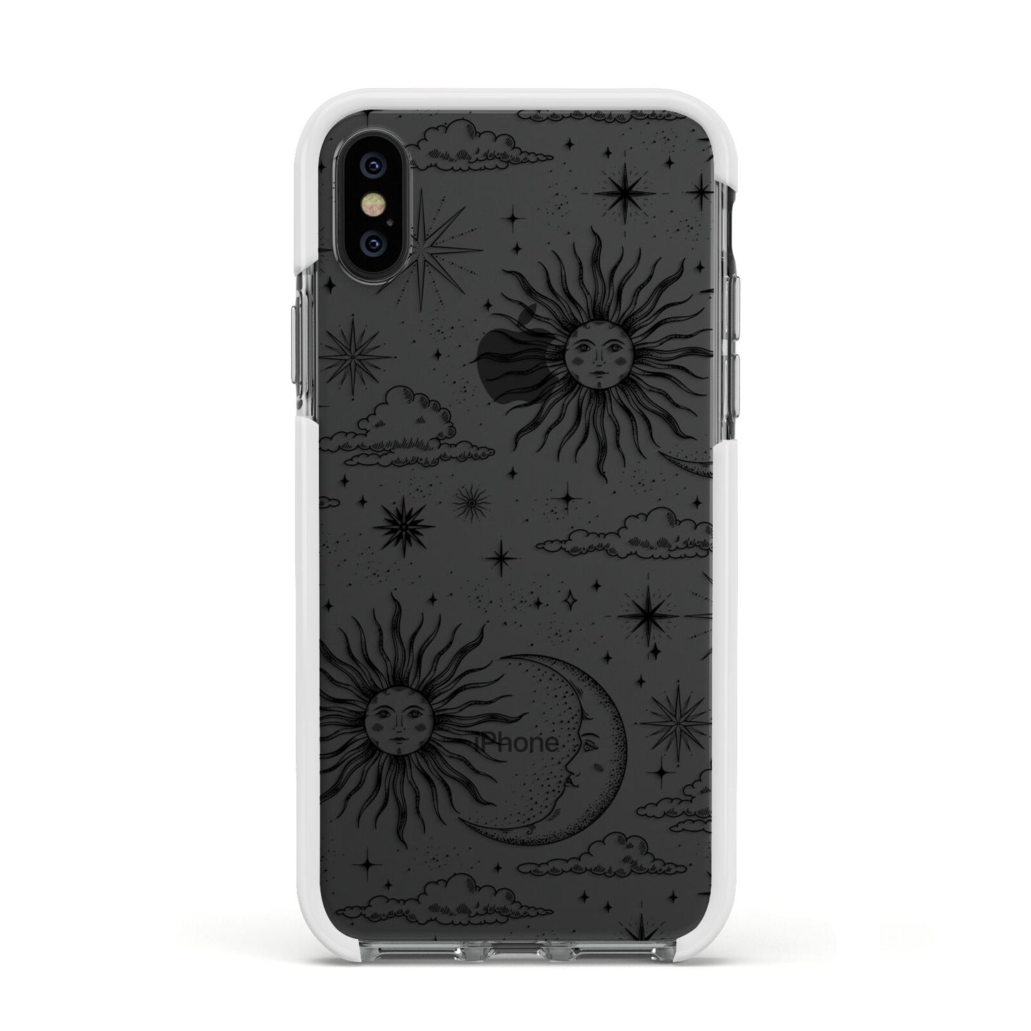 Celestial Suns Clouds Apple iPhone Xs Impact Case White Edge on Black Phone