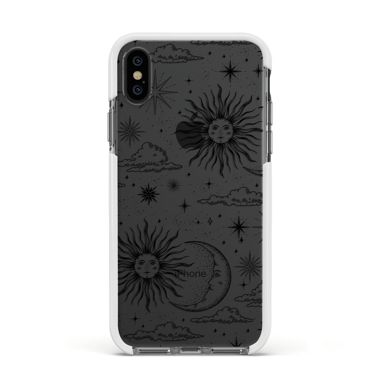 Celestial Suns Clouds Apple iPhone Xs Impact Case White Edge on Black Phone
