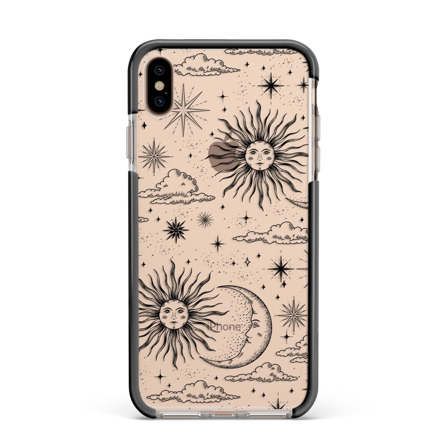 Celestial Suns Clouds Apple iPhone Xs Max Impact Case Black Edge on Gold Phone