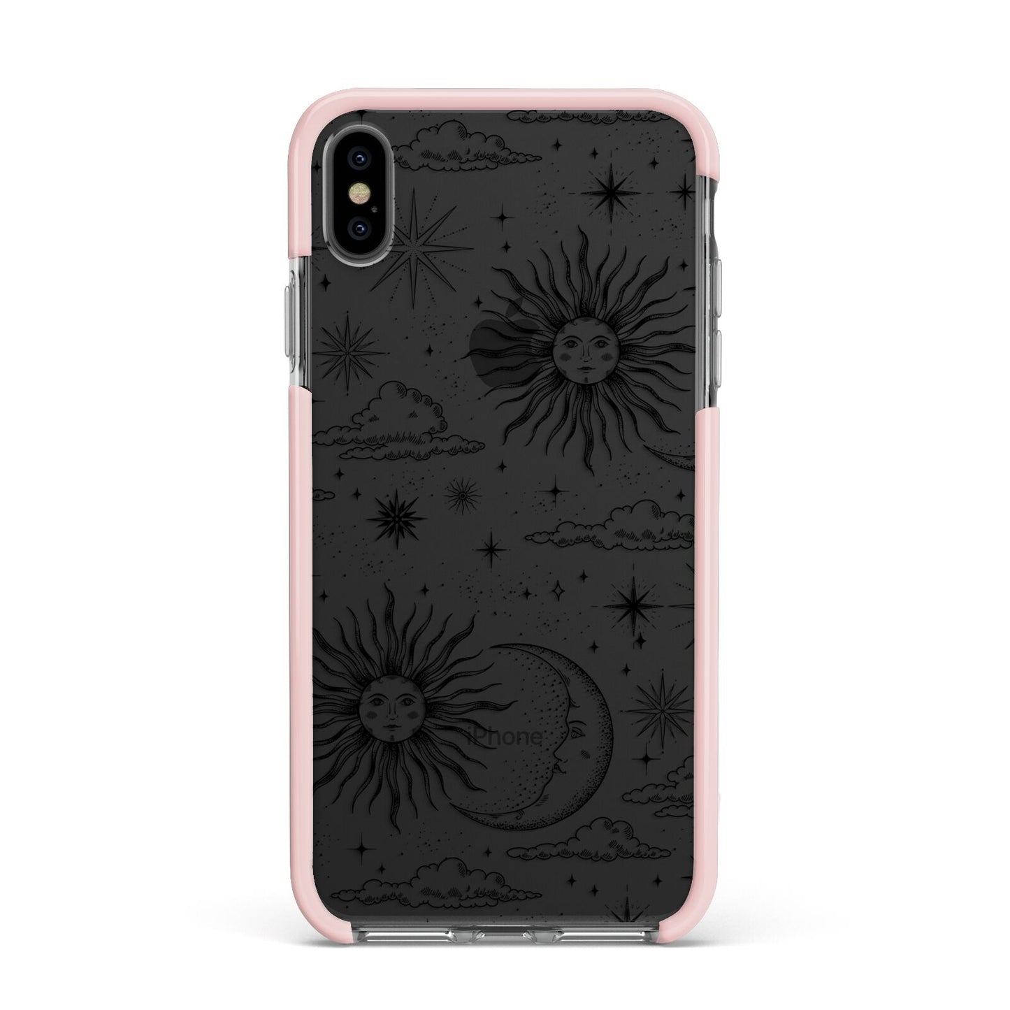 Celestial Suns Clouds Apple iPhone Xs Max Impact Case Pink Edge on Black Phone