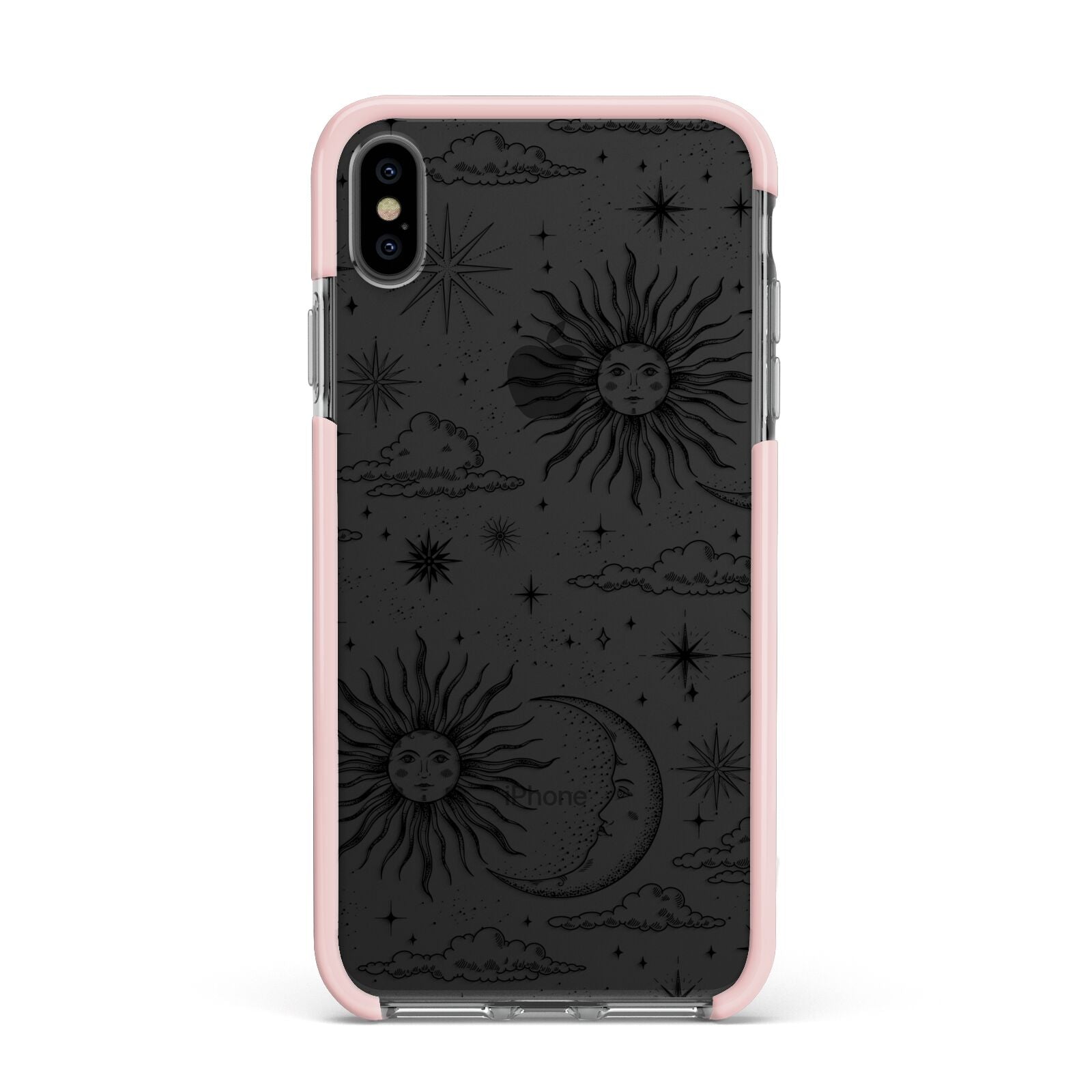 Celestial Suns Clouds Apple iPhone Xs Max Impact Case Pink Edge on Black Phone