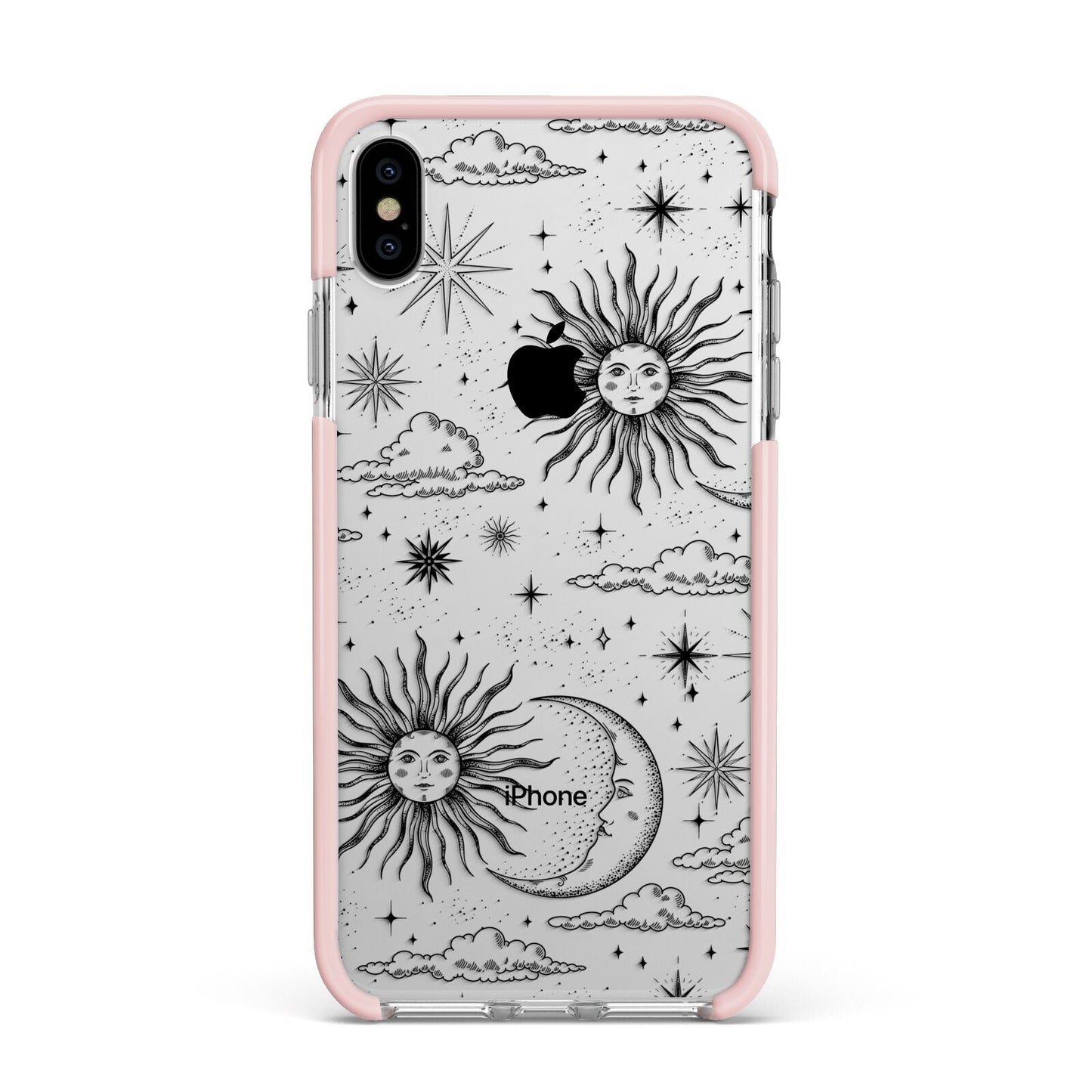 Celestial Suns Clouds Apple iPhone Xs Max Impact Case Pink Edge on Silver Phone