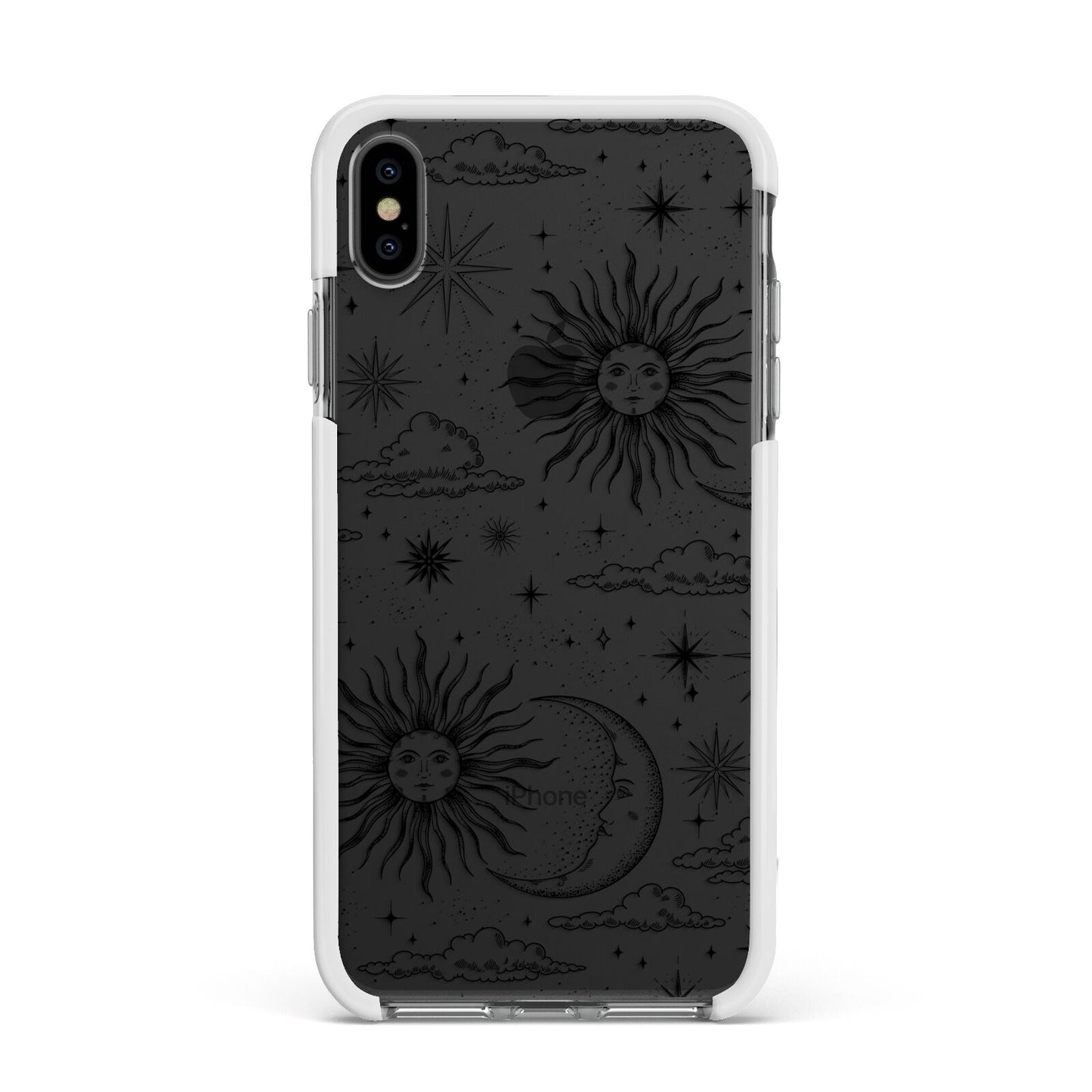 Celestial Suns Clouds Apple iPhone Xs Max Impact Case White Edge on Black Phone