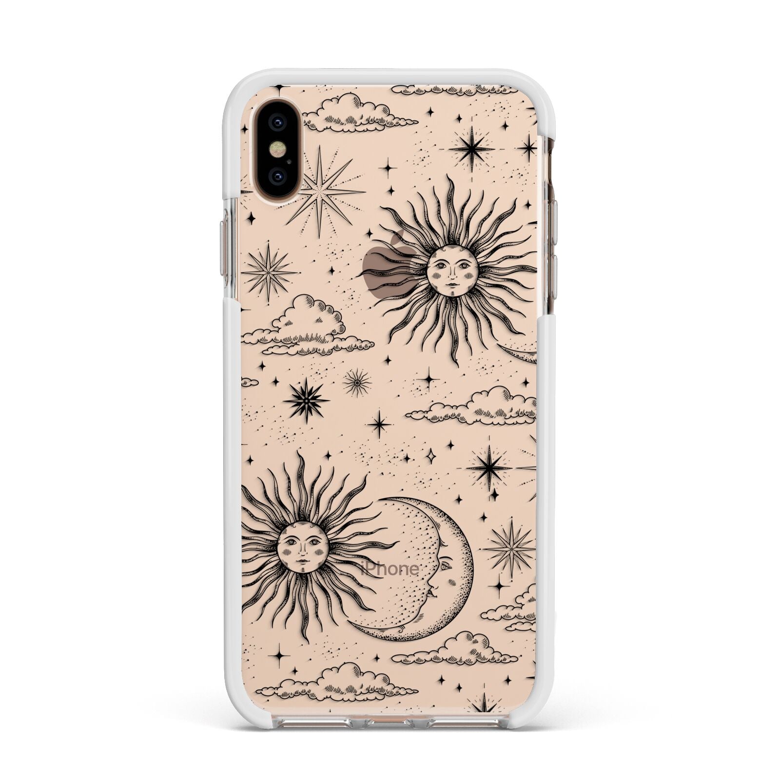 Celestial Suns Clouds Apple iPhone Xs Max Impact Case White Edge on Gold Phone