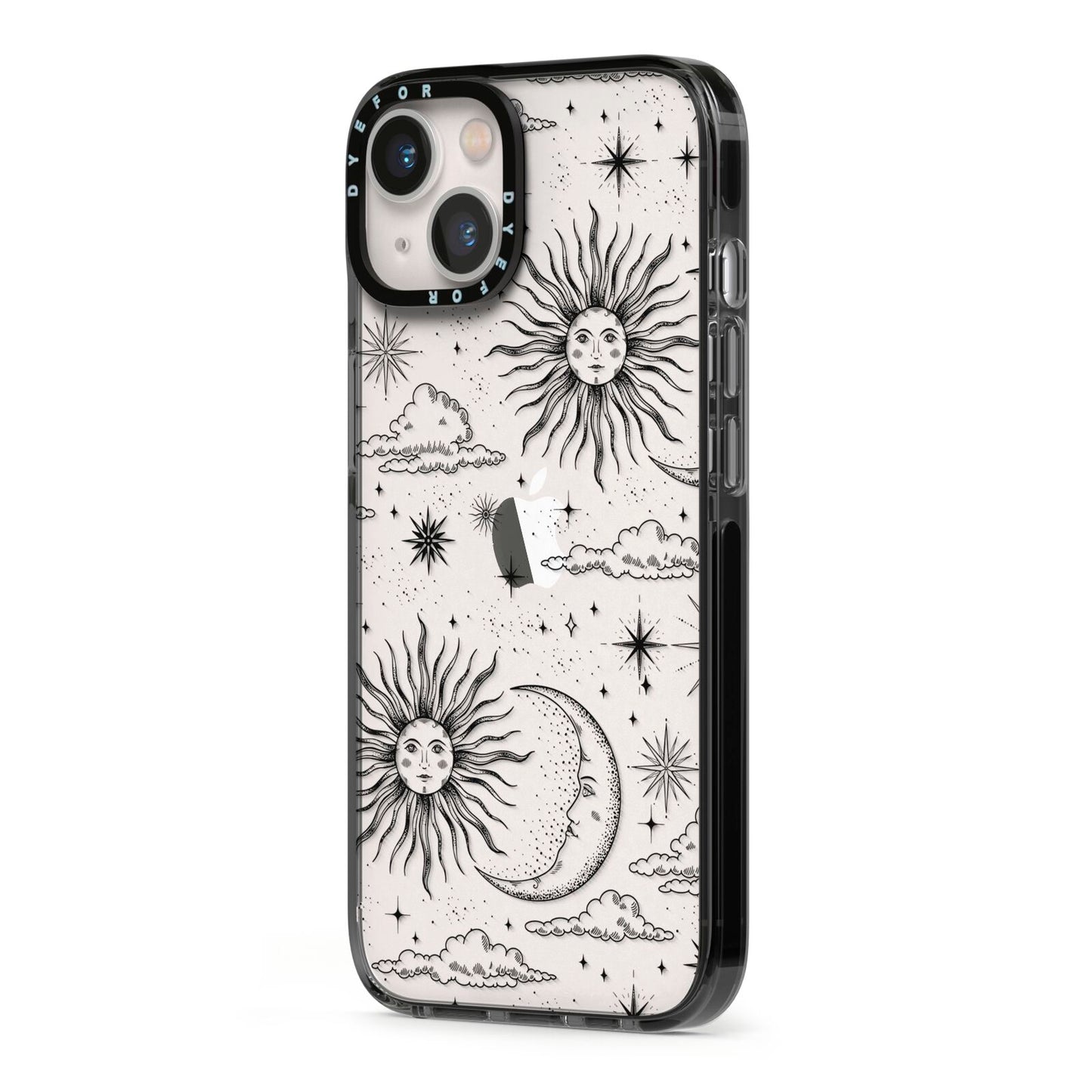 Celestial Suns Clouds iPhone 13 Black Impact Case Side Angle on Silver phone