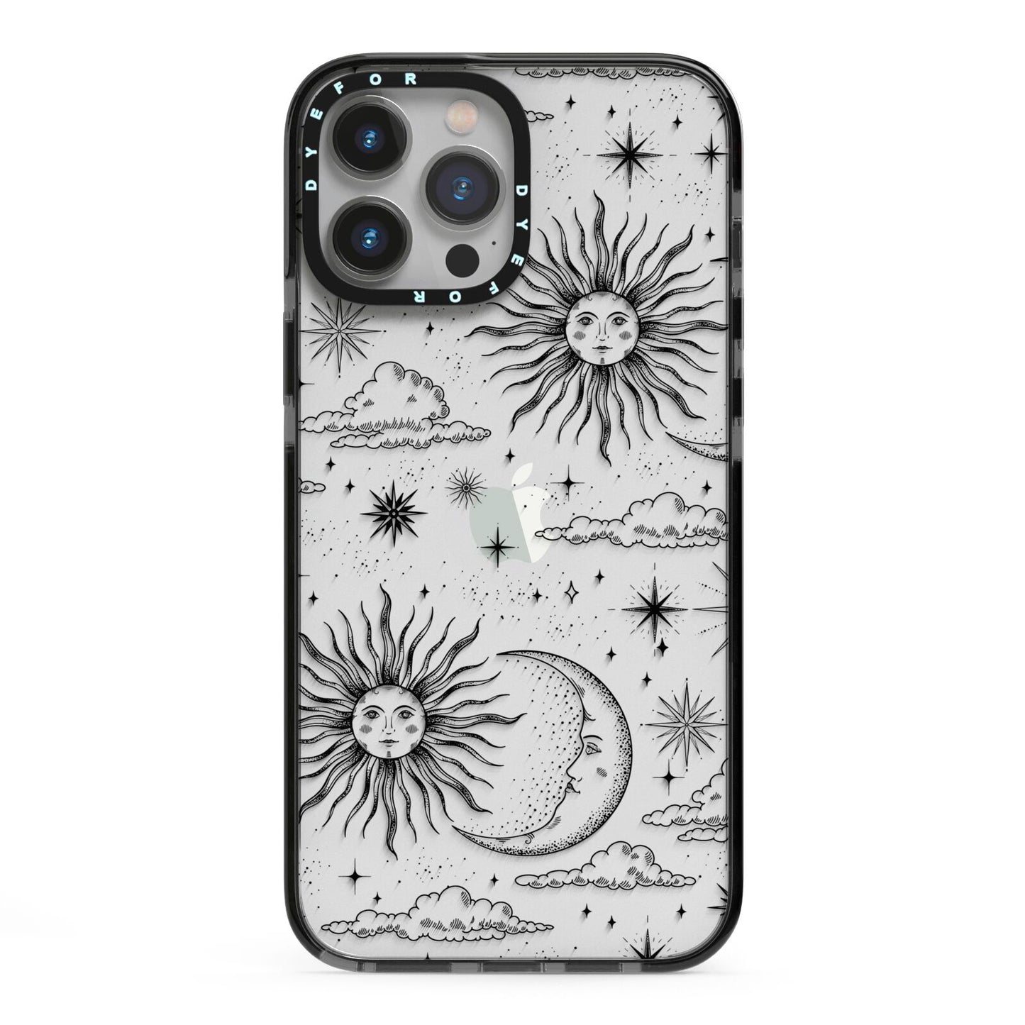 Celestial Suns Clouds iPhone 13 Pro Max Black Impact Case on Silver phone