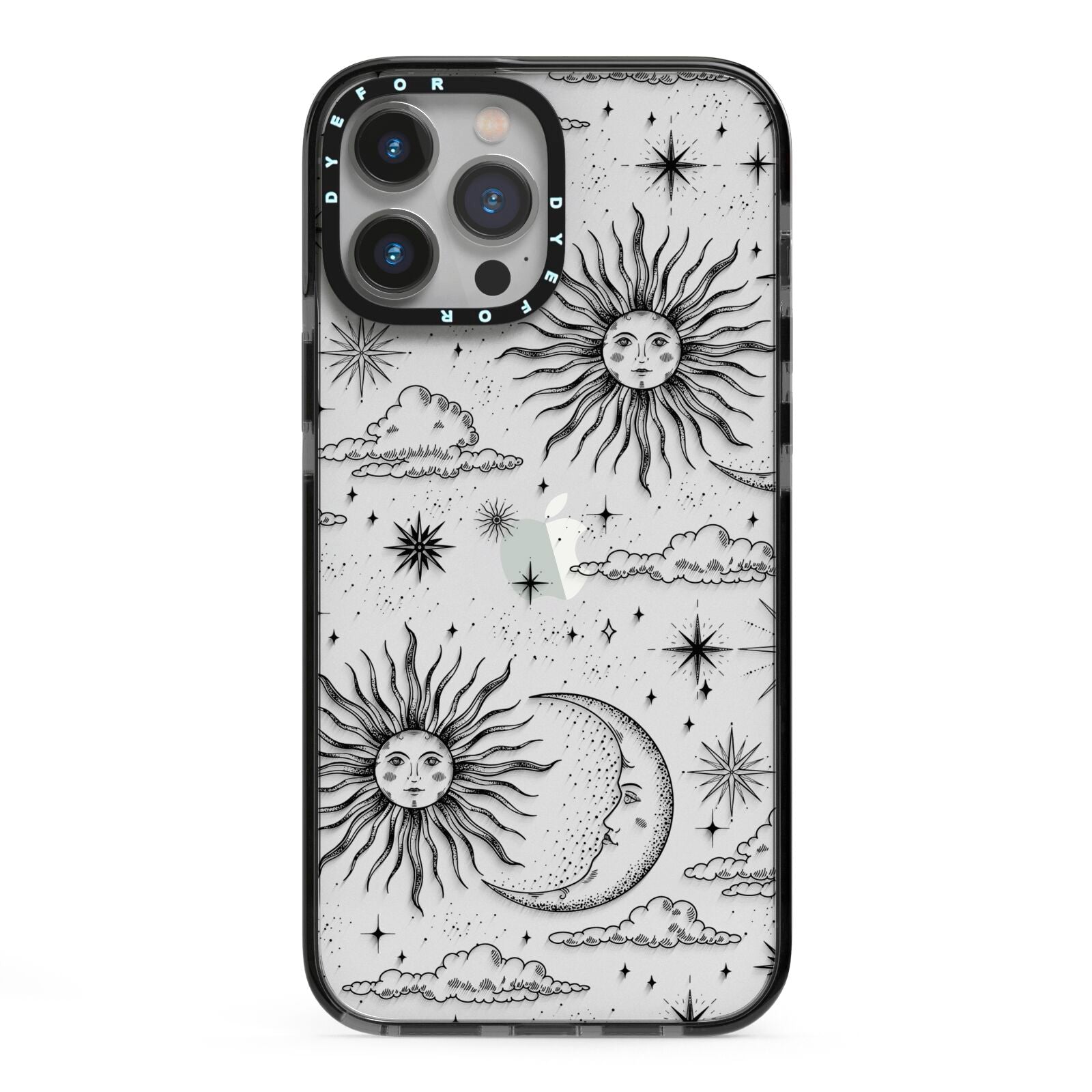 Celestial Suns Clouds iPhone 13 Pro Max Black Impact Case on Silver phone