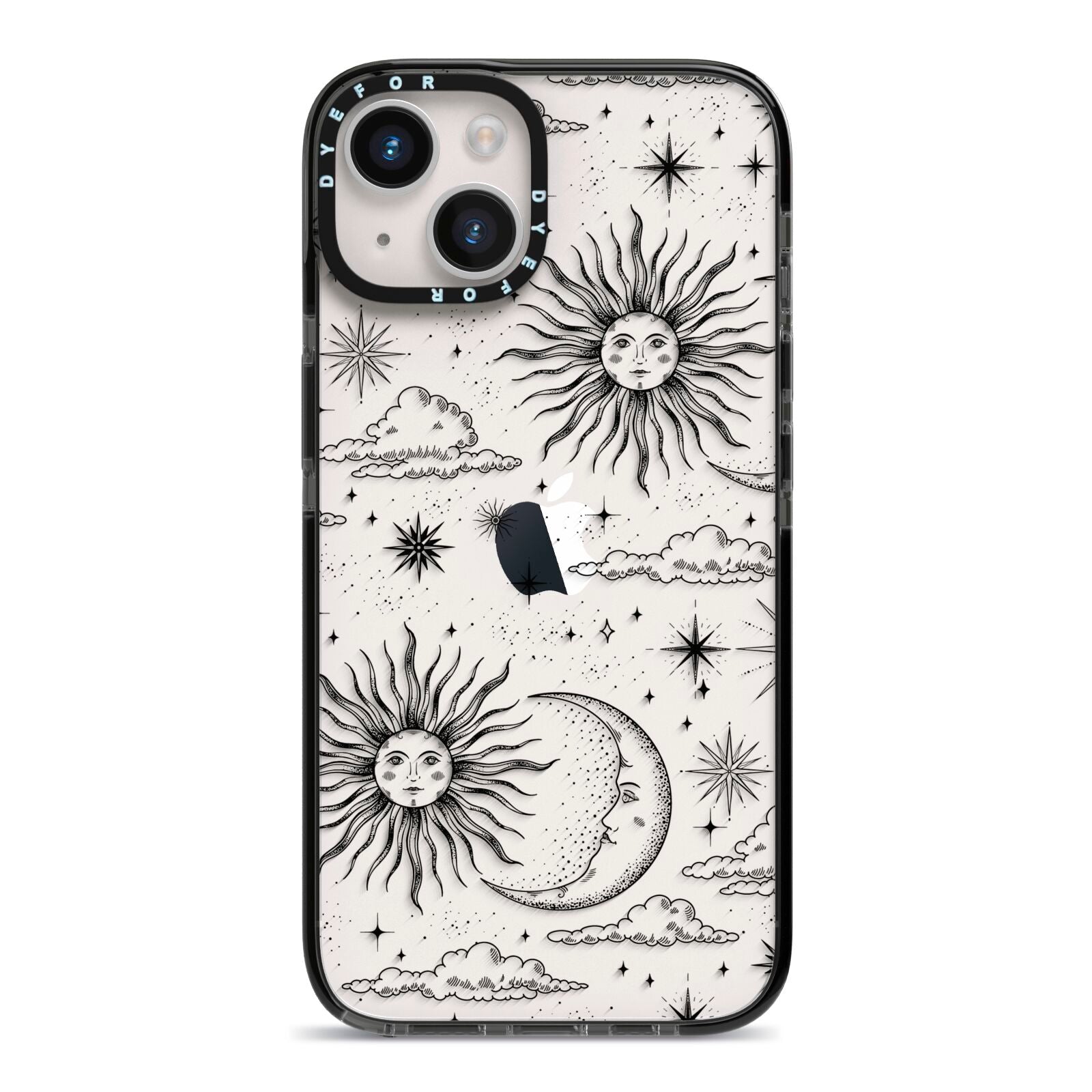 Celestial Suns Clouds iPhone 14 Black Impact Case on Silver phone