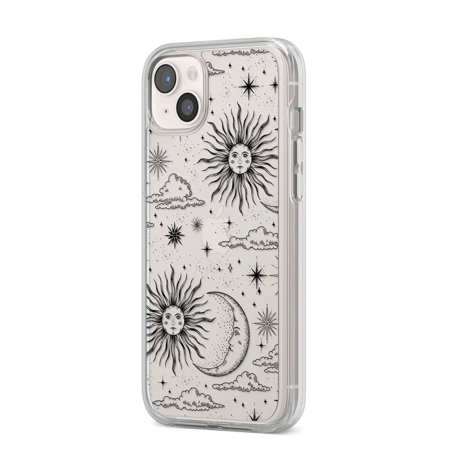 Celestial Suns Clouds iPhone 14 Plus Clear Tough Case Starlight Angled Image