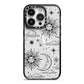 Celestial Suns Clouds iPhone 14 Pro Black Impact Case on Silver phone