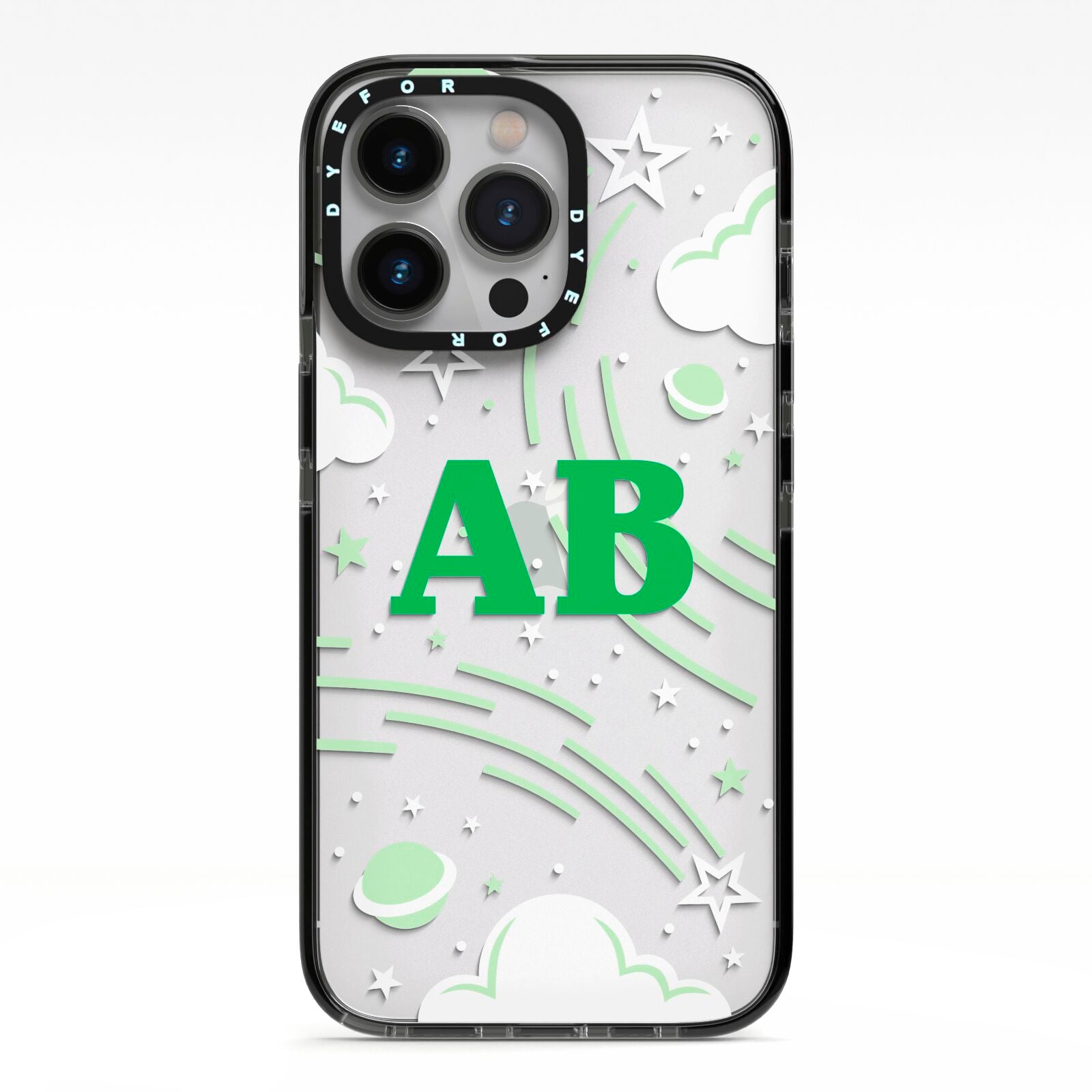 Celestial iPhone 13 Pro Black Impact Case on Silver phone
